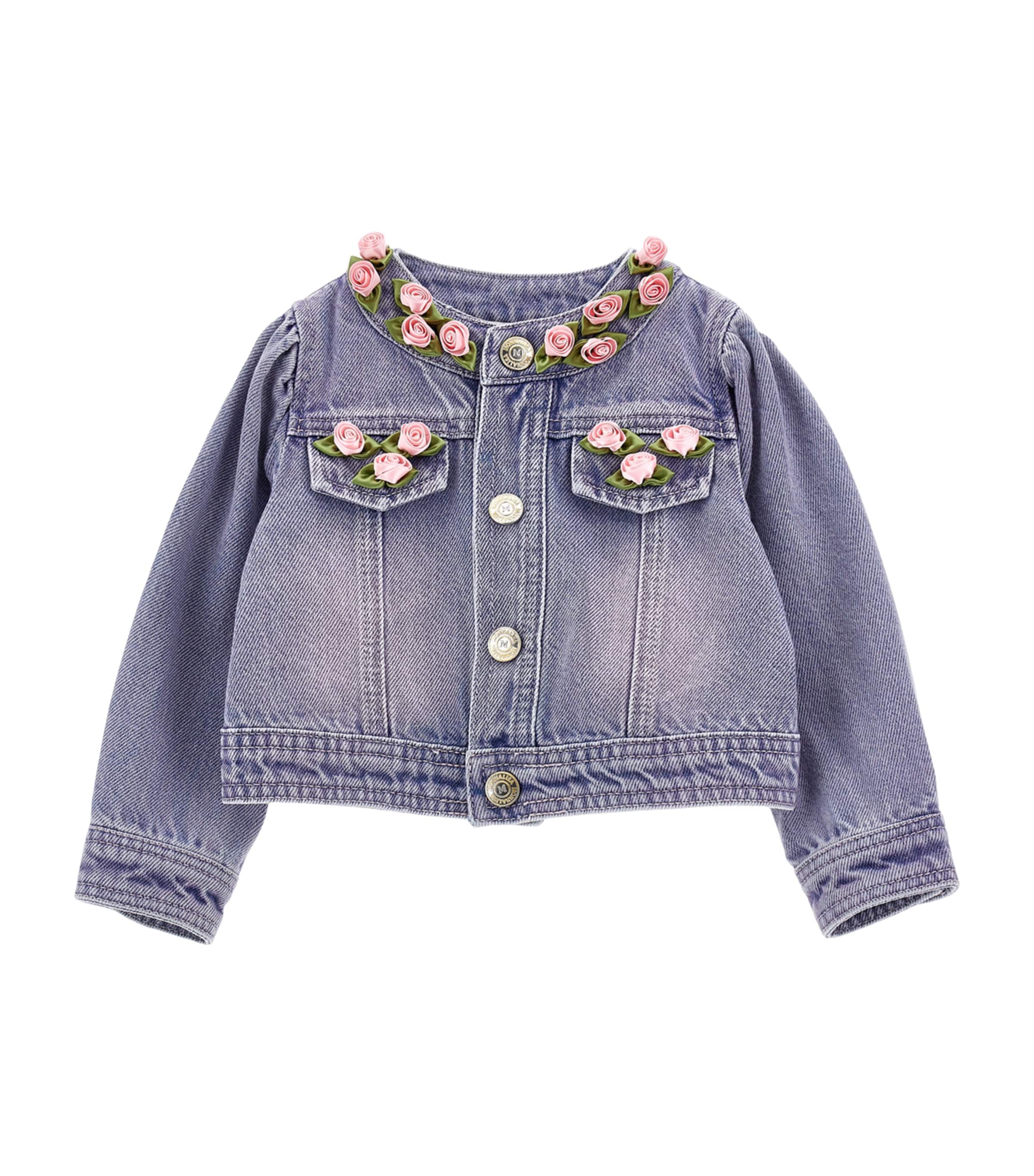 Monnalisa Floral Embellished Denim Jacket