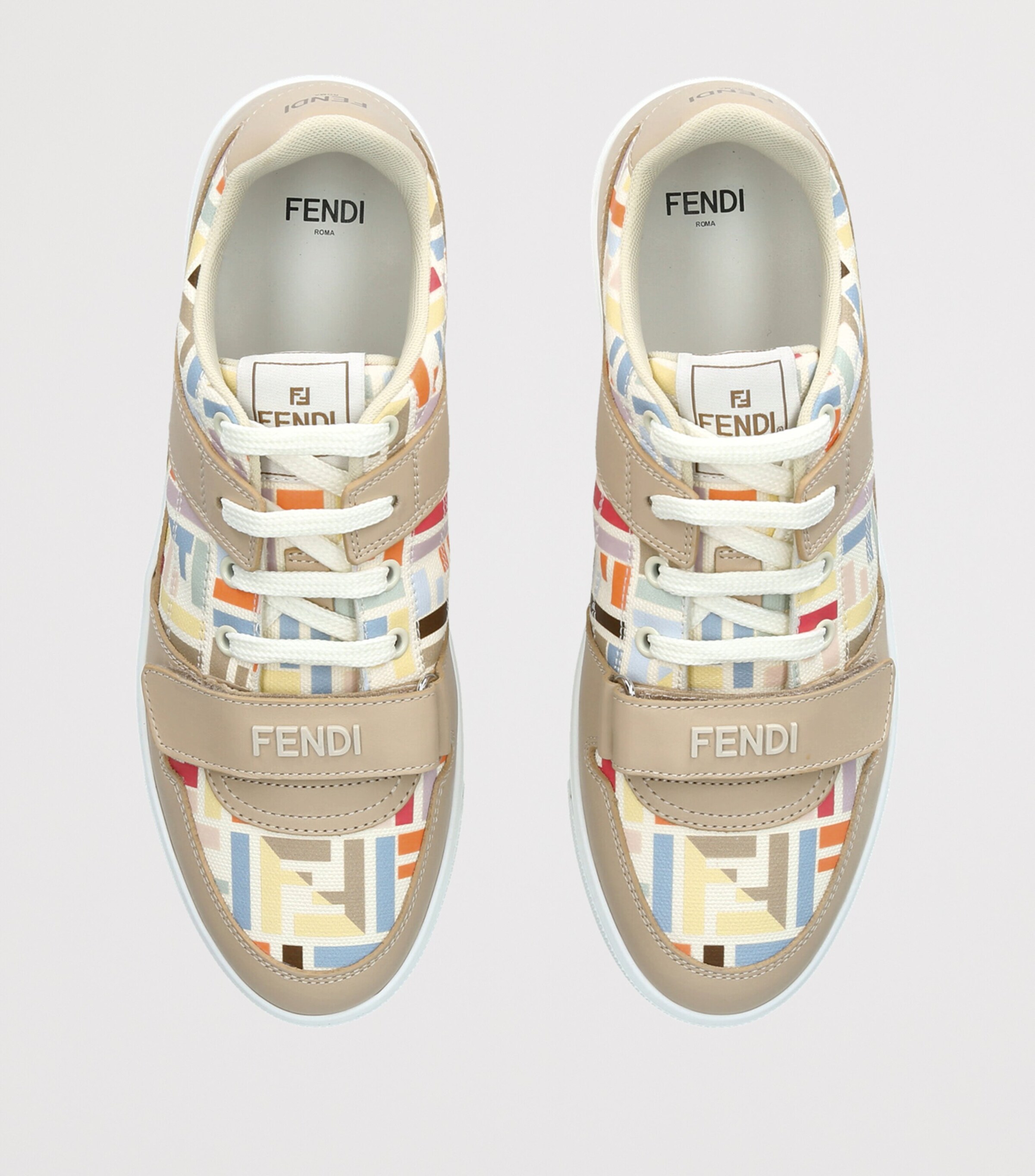 Fendi Kids Leather Logo Sneakers Beige Comb Image 3