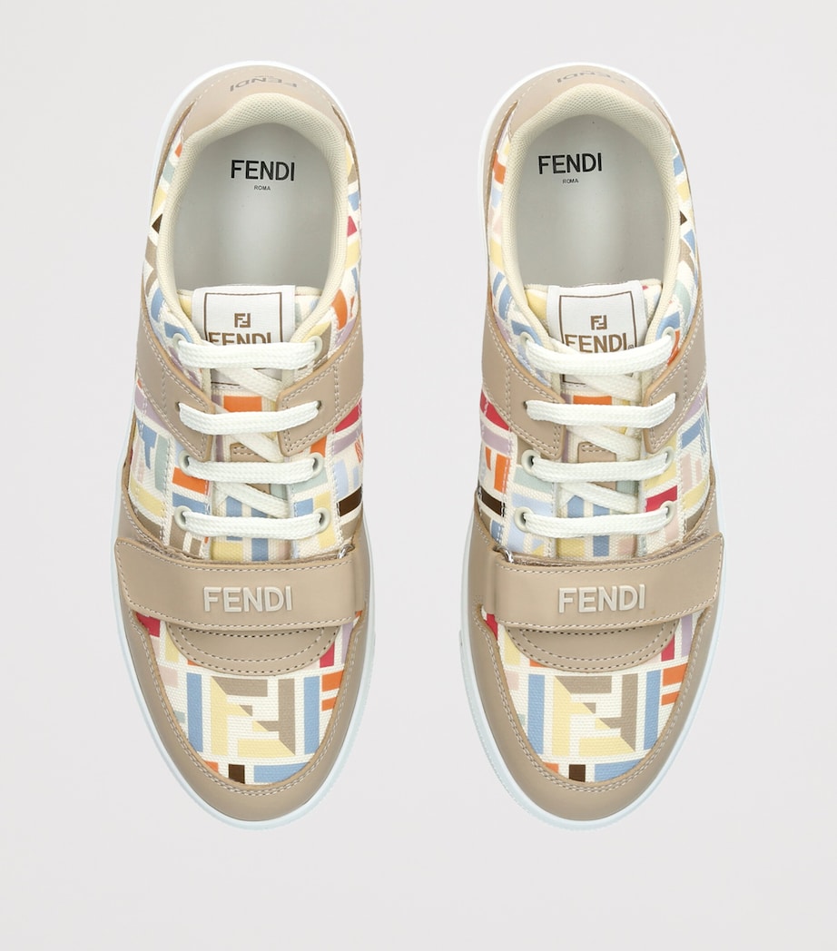 Fendi Kids Leather Logo Sneakers Beige Comb Image 3