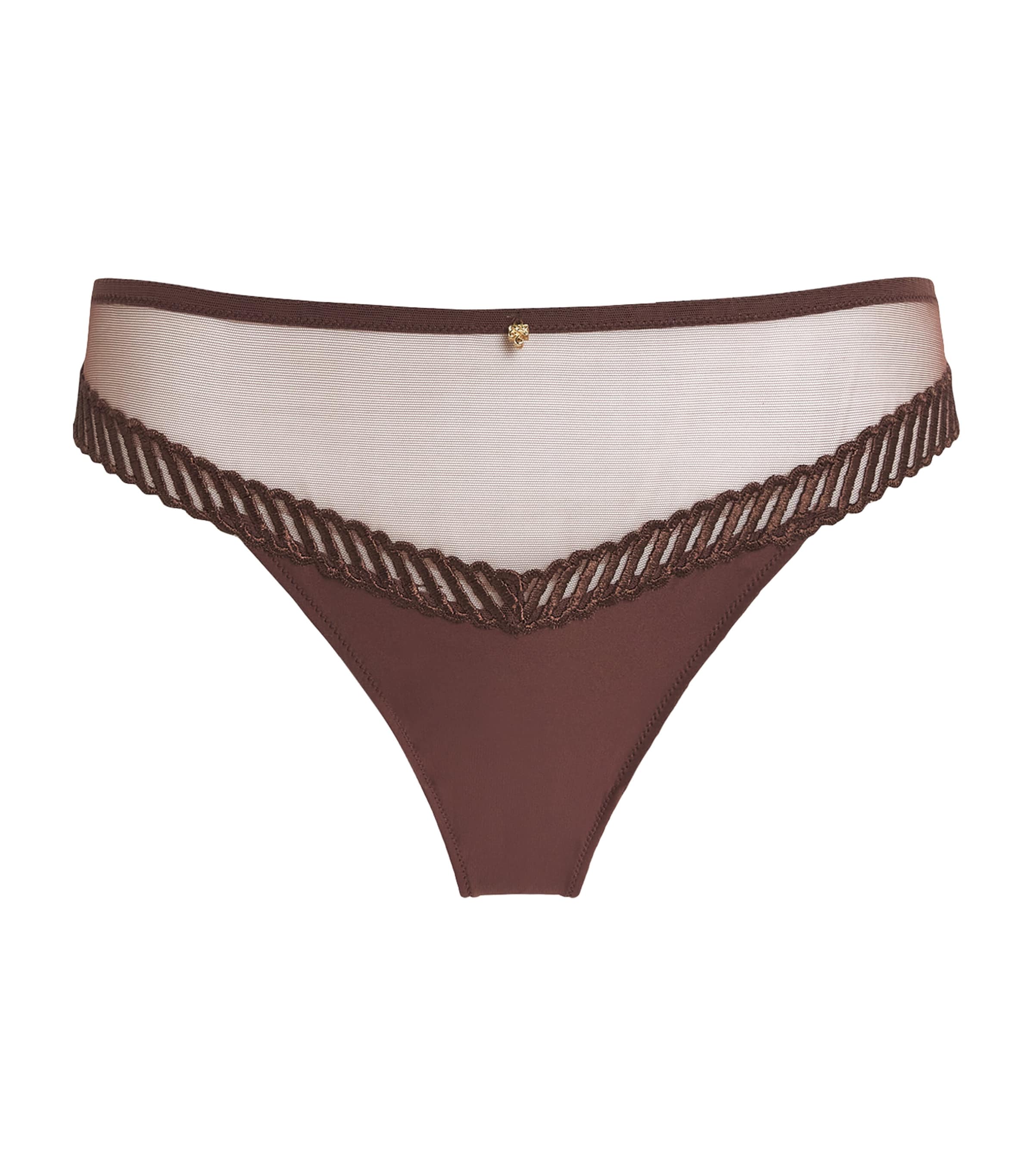 Aubade Sheer Emotion Tanga Briefs In Brown
