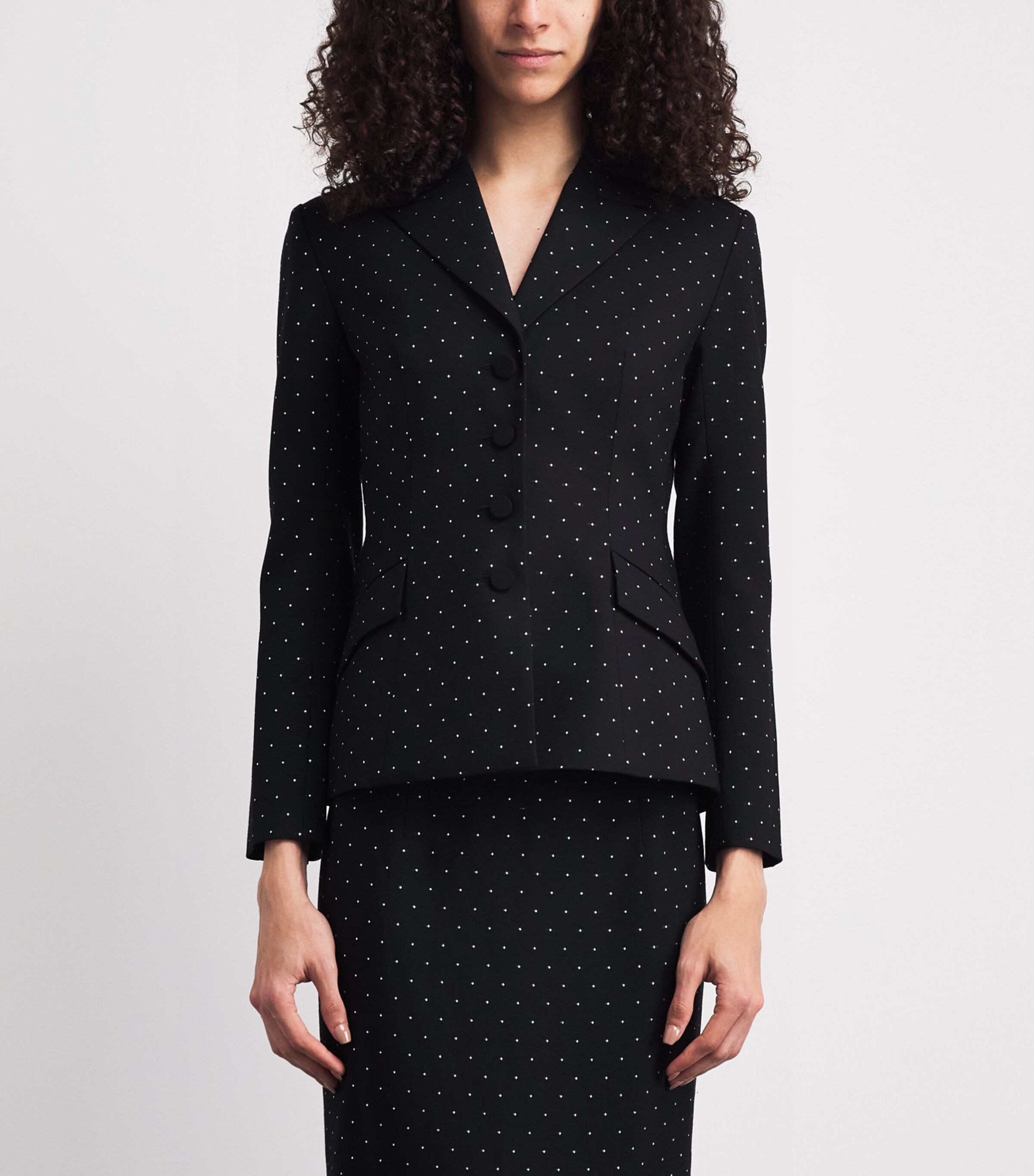 Huishan Zhang Womens Wool-Blend Polka Dot Gill Jacket Black Polka Dot Image 4