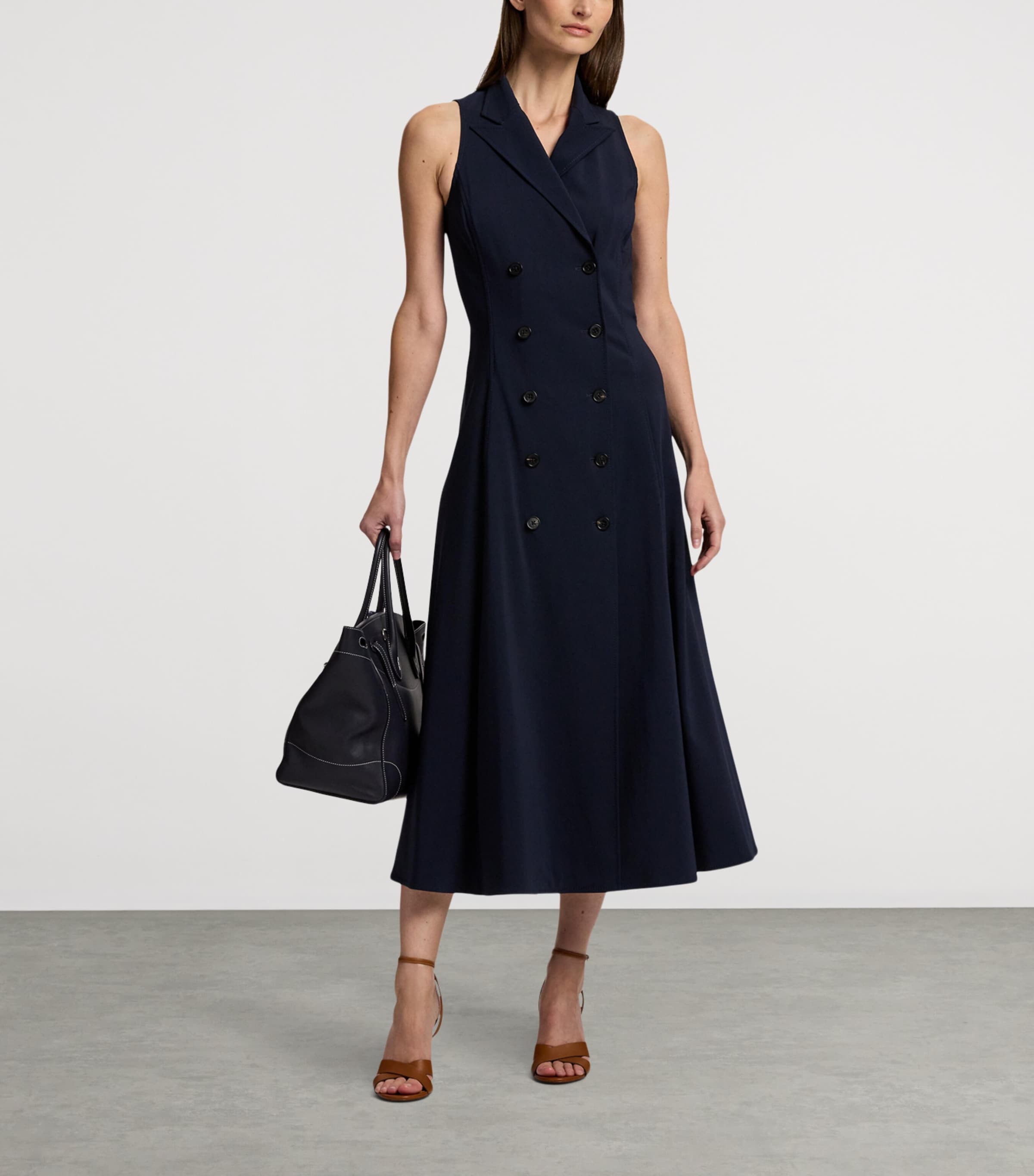 Ralph Lauren Collection Womens Cotton-Blend Alecia Midi Dress Navy Image 9