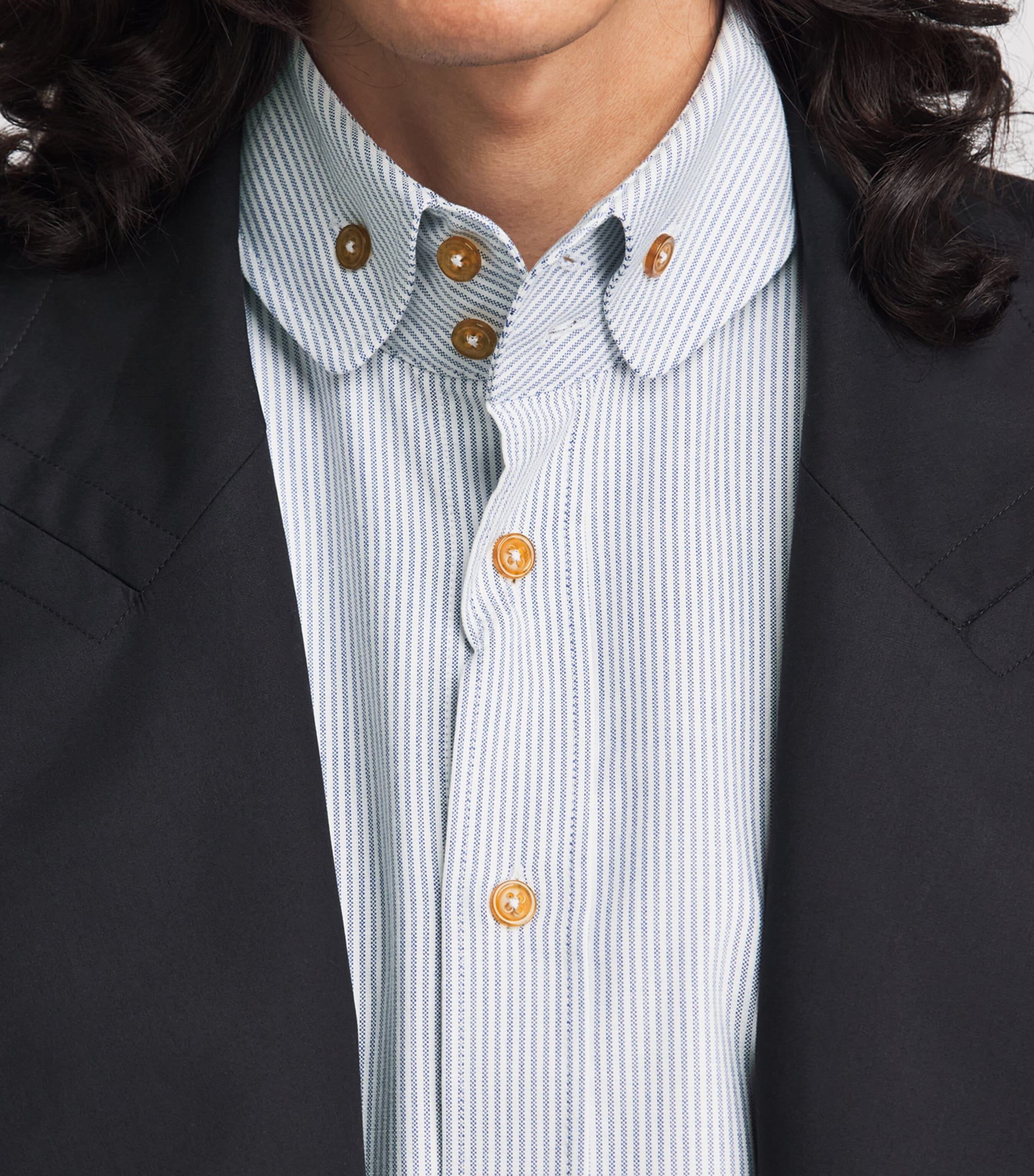 Vivienne Westwood Mens Organic Cotton Two-Button Krall Shirt Ink Stripe Image 3