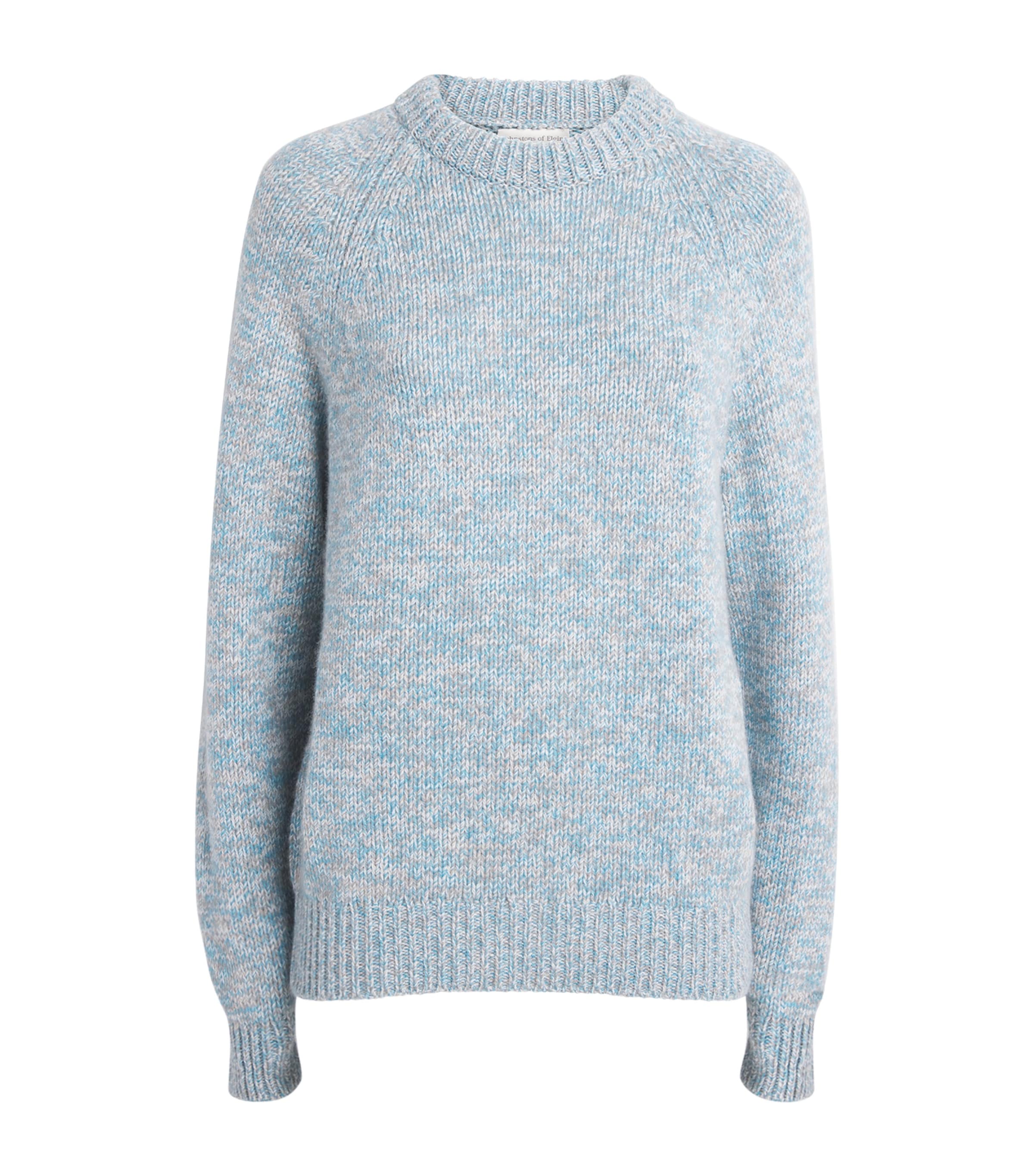 Johnstons Of Elgin Womens Cashmere Crew-Neck Fyfe Sweater Scapa Blu Mrl Image 1