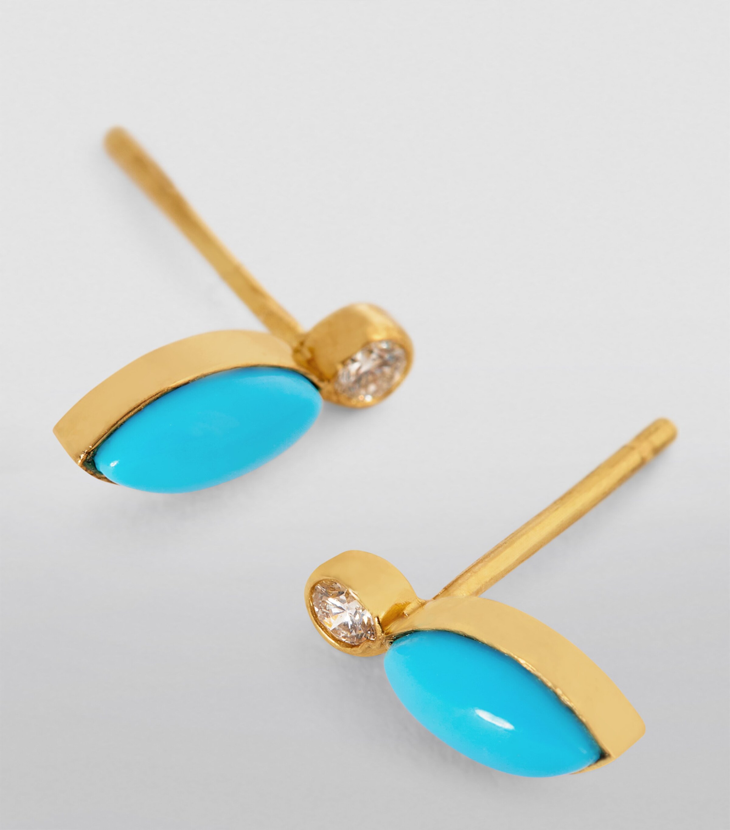 Yellow Gold, Diamond and Turquoise Marquise Earrings YELLOW GOLD Image 5