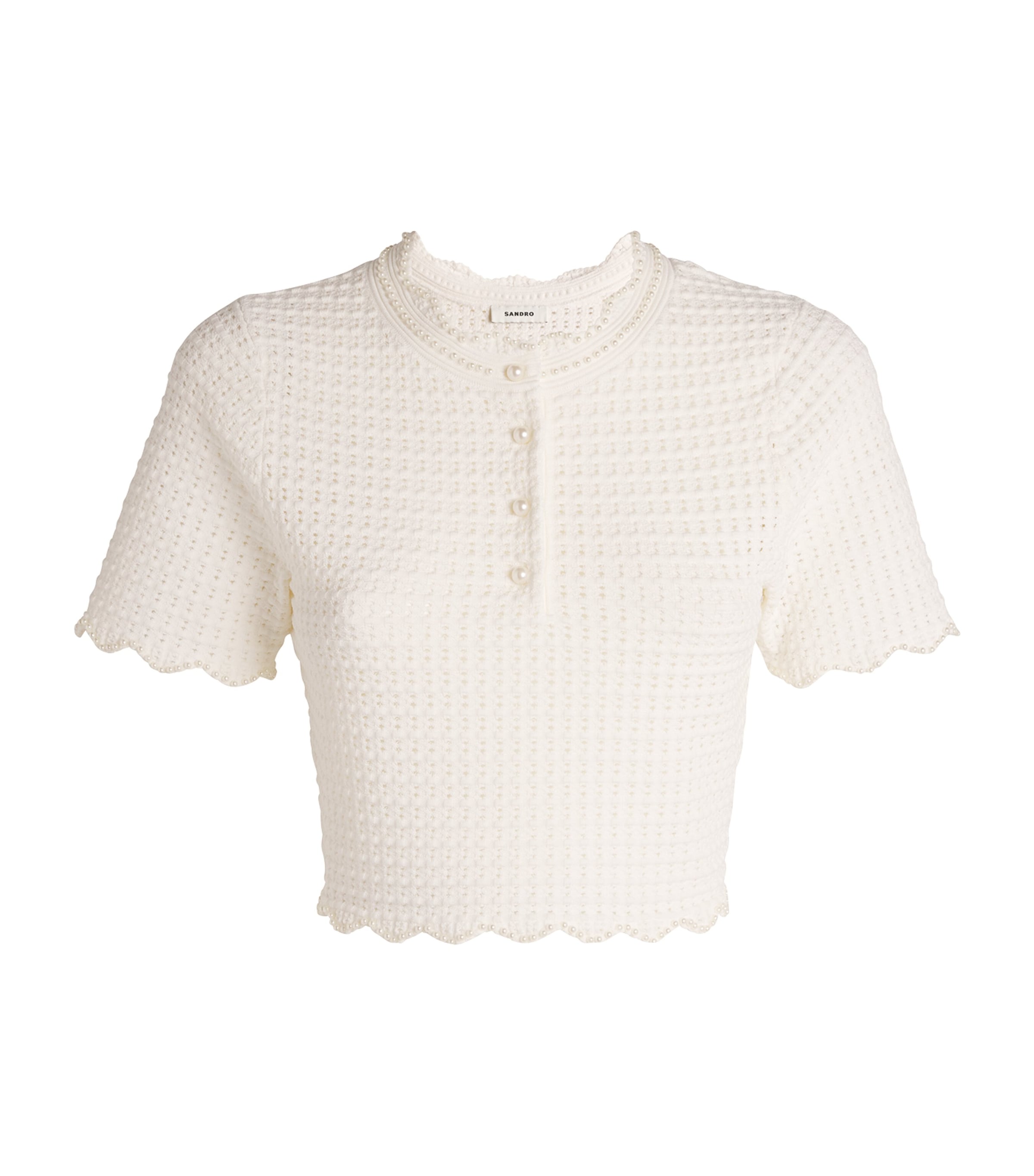 Sandro Open-knit Crop Top In Beige