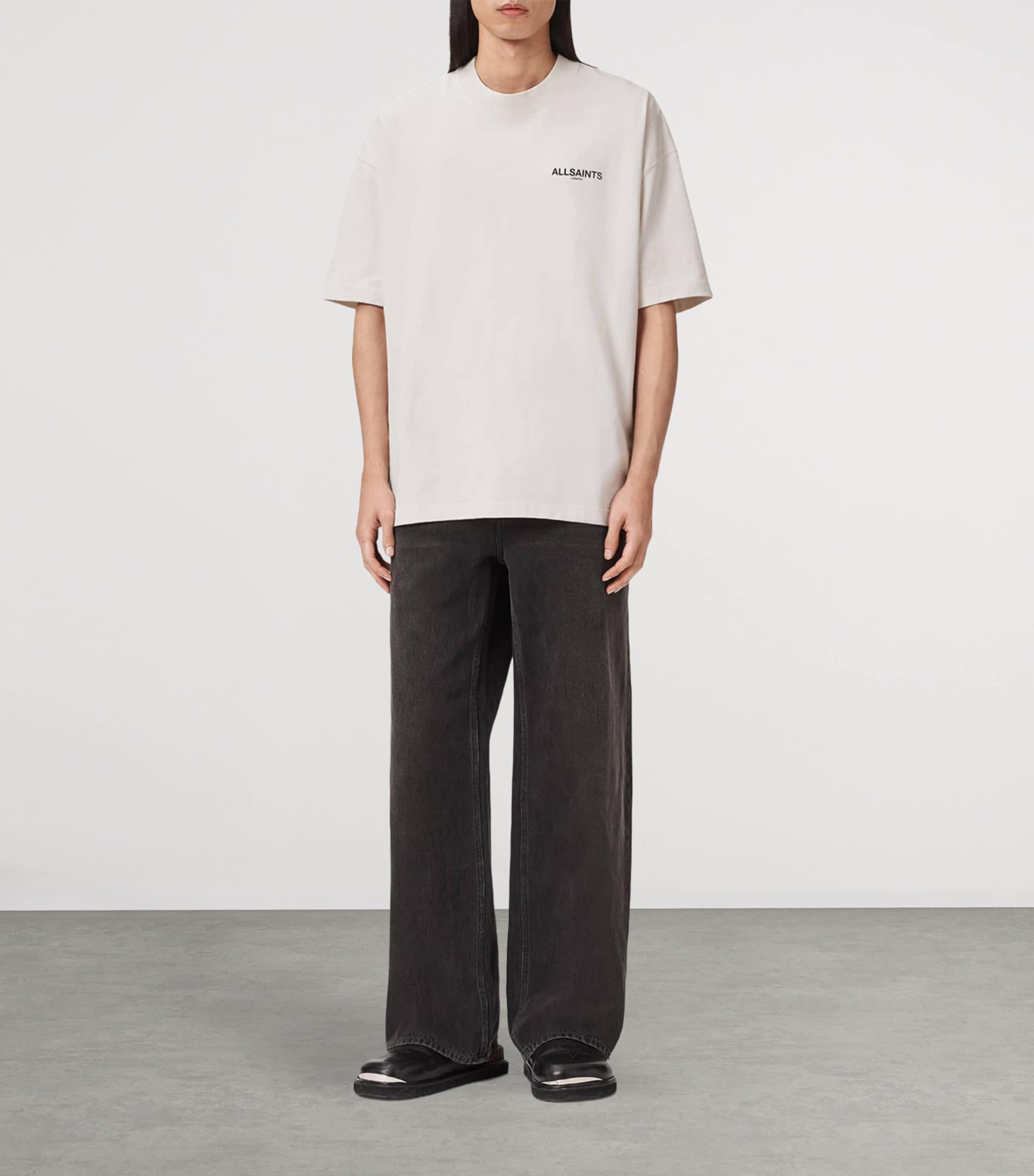 AllSaints Mens Organic Cotton Hallis T-Shirt Dusk White Image 2