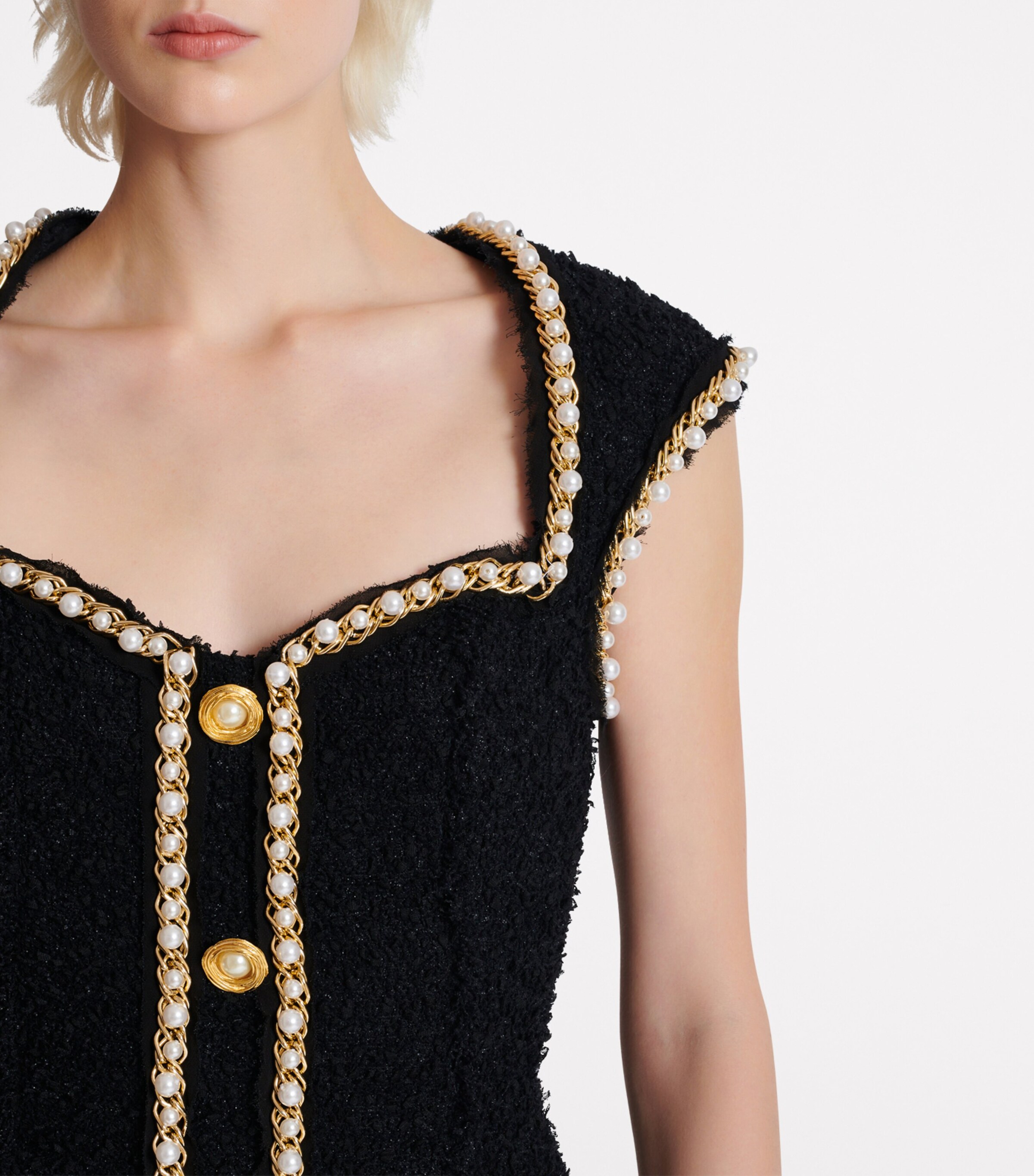 Balmain Womens Tweed Embellished Mini Dress Eel Black Image 9