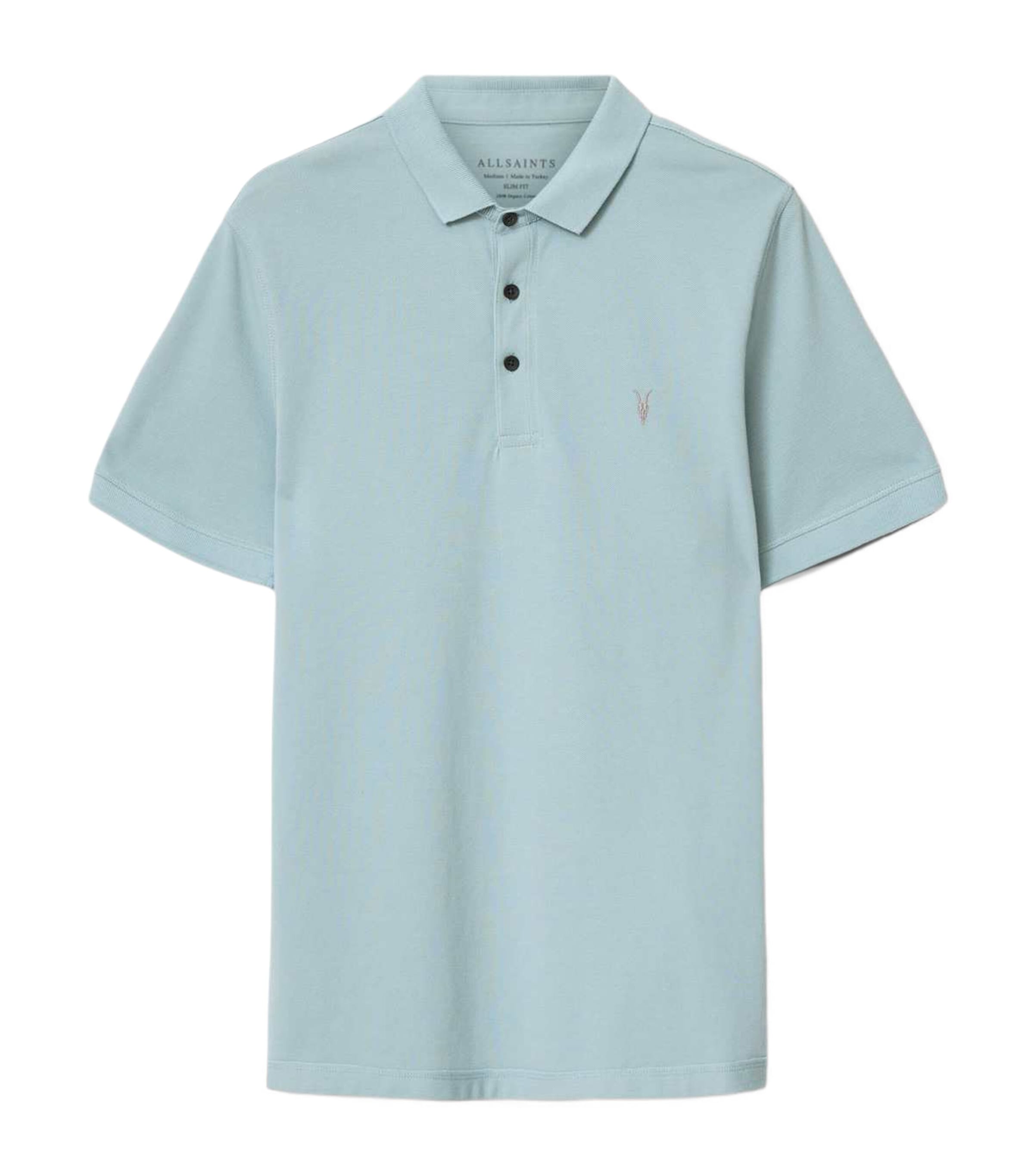 AllSaints Mens Organic Cotton Reform Polo Shirt Salton Blue Image 1