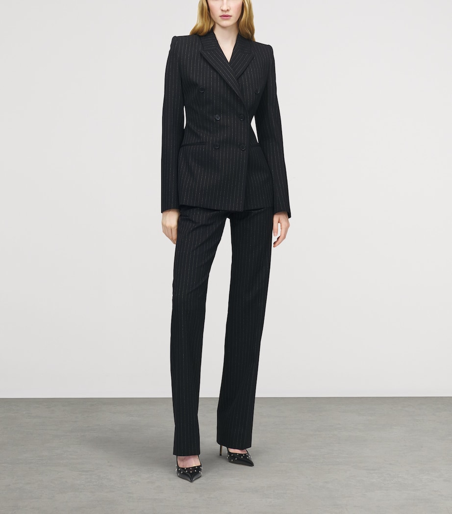 McQueen Womens Wool Embroidered Pinstripe Trousers Image 2