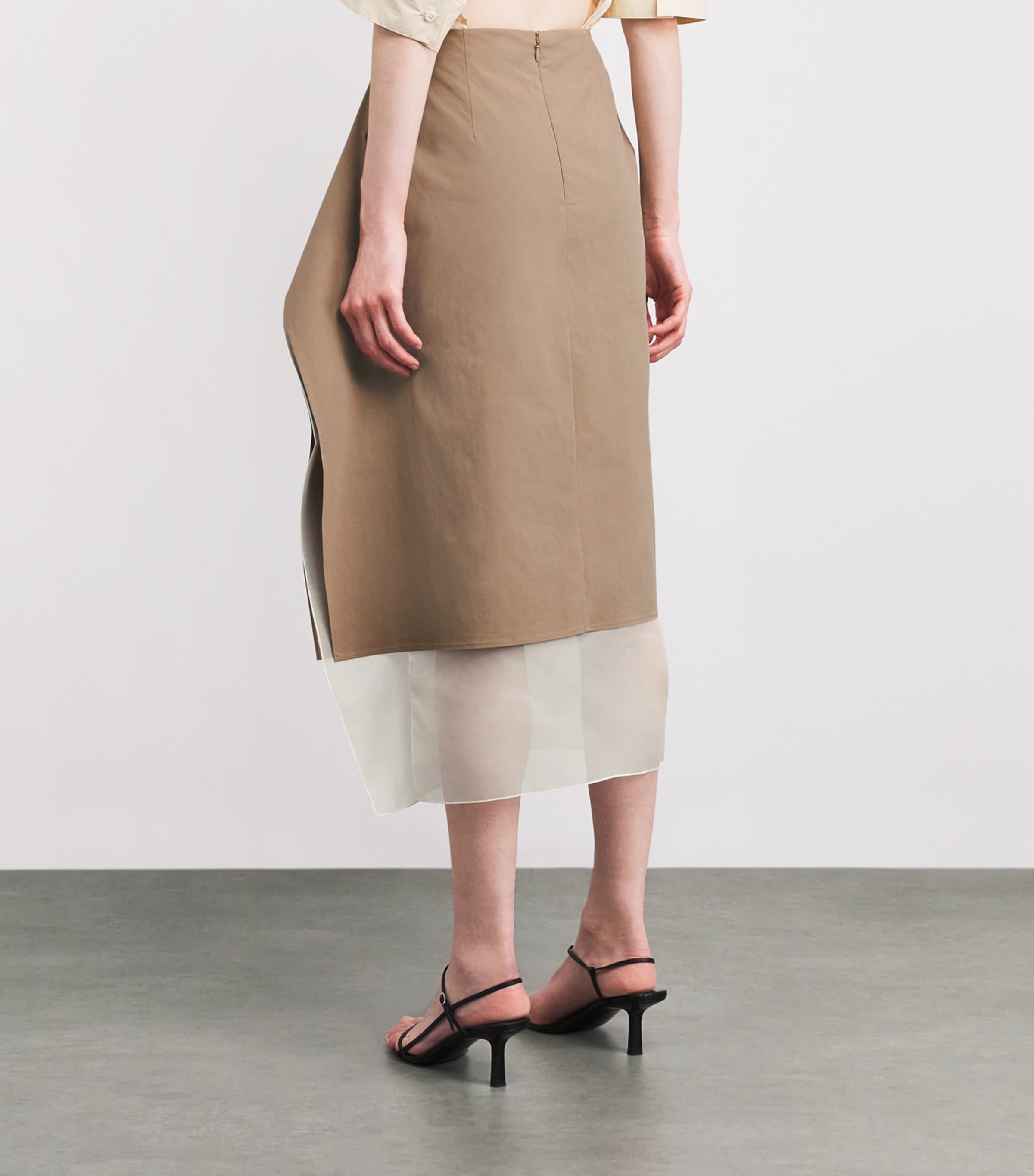 Cotton Layered Midi Skirt KHAKI/OFF WHITE Image 4