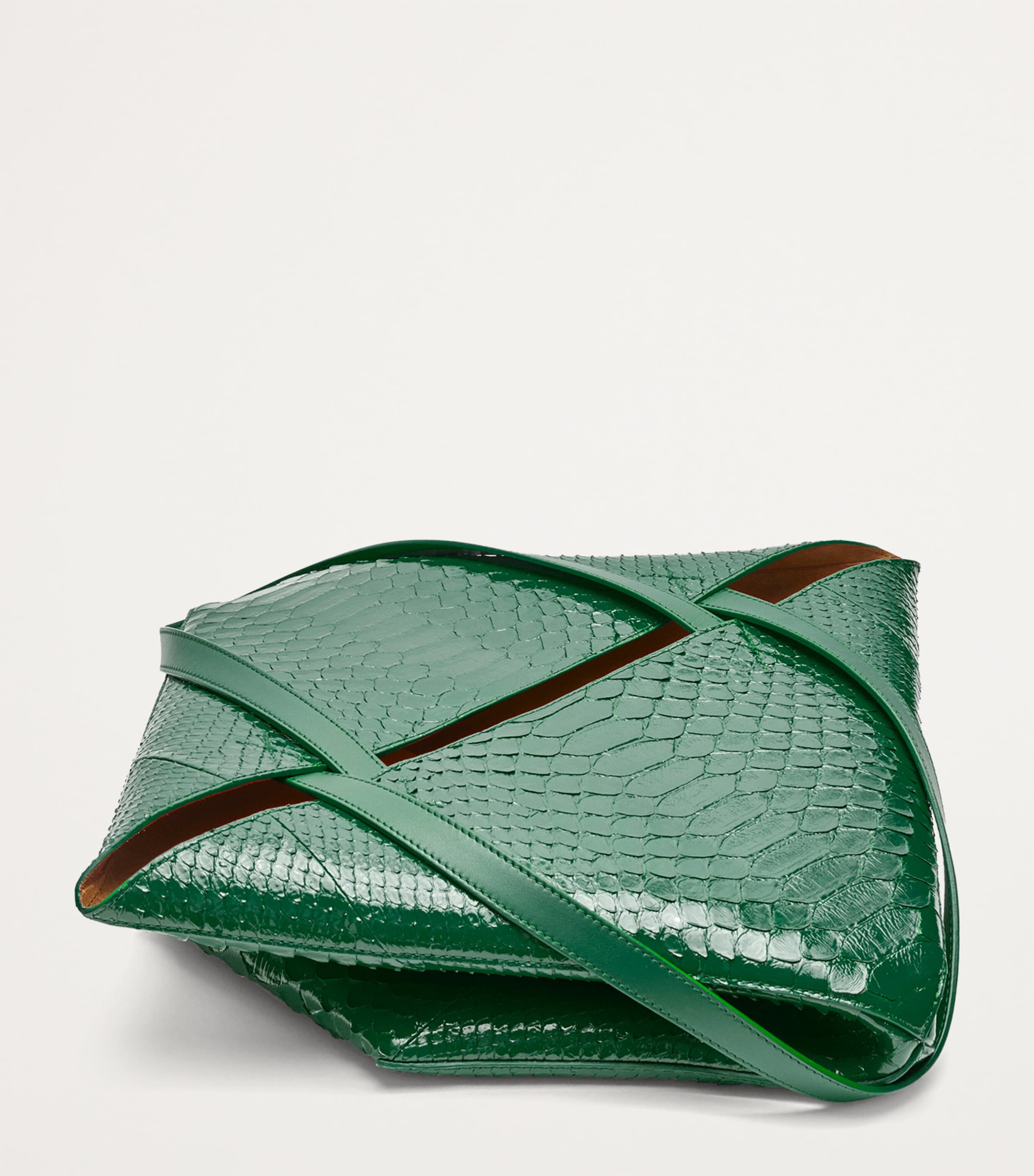 Large Python Skin Puzzle Fold Tote Bag EMERALD GREEN Image 6