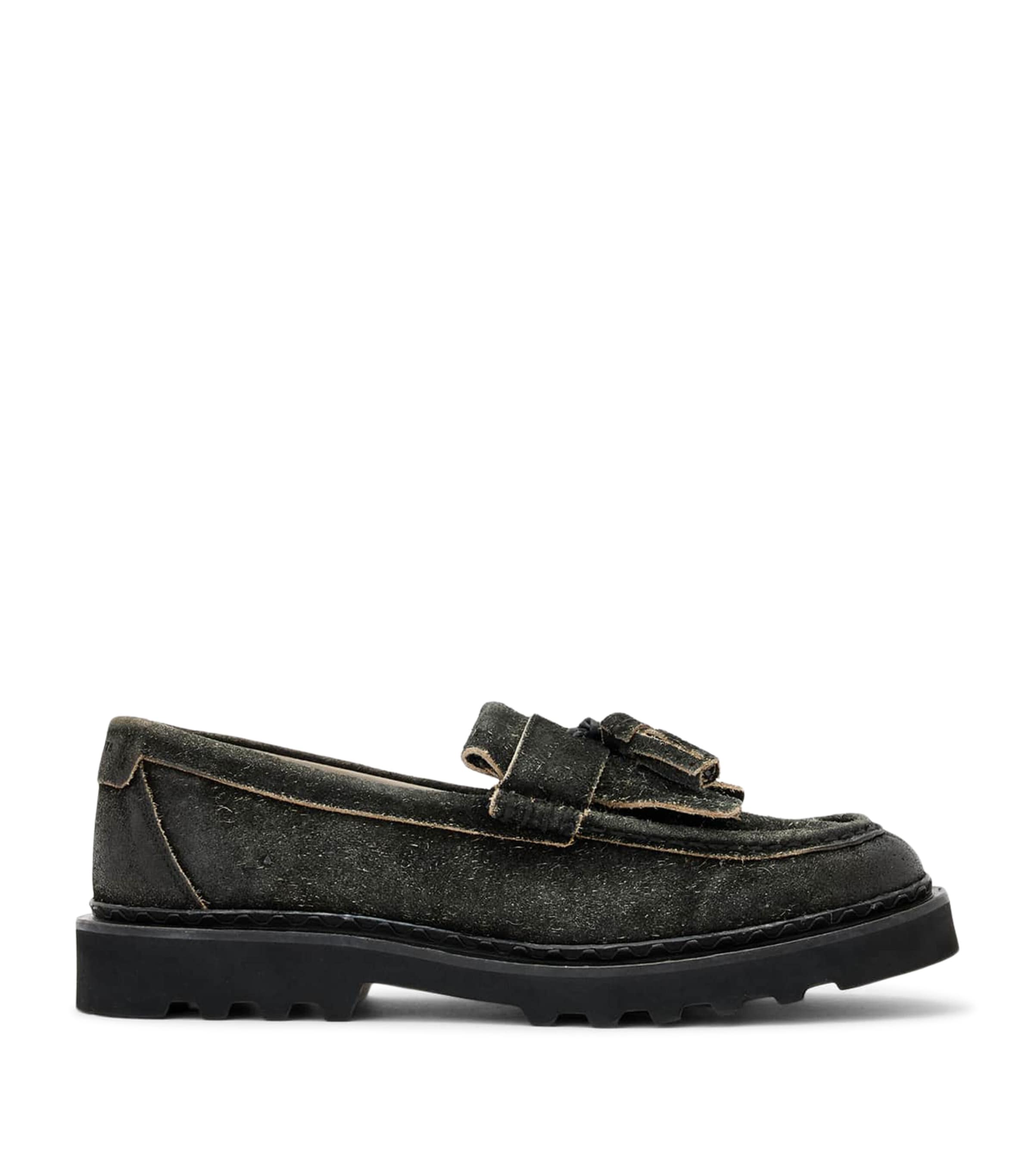 AllSaints Suede Tassel Skiff Loafers Charcoal Grey Image 1