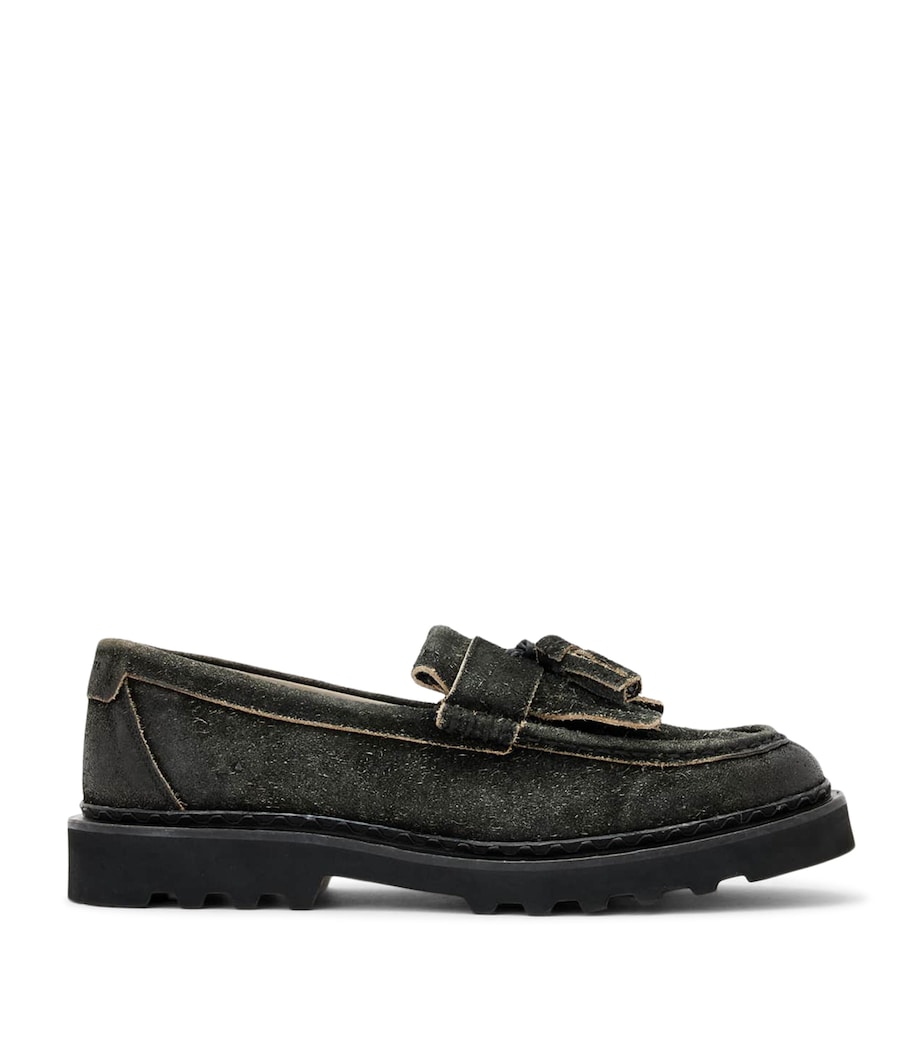 AllSaints Suede Tassel Skiff Loafers Charcoal Grey Image 1