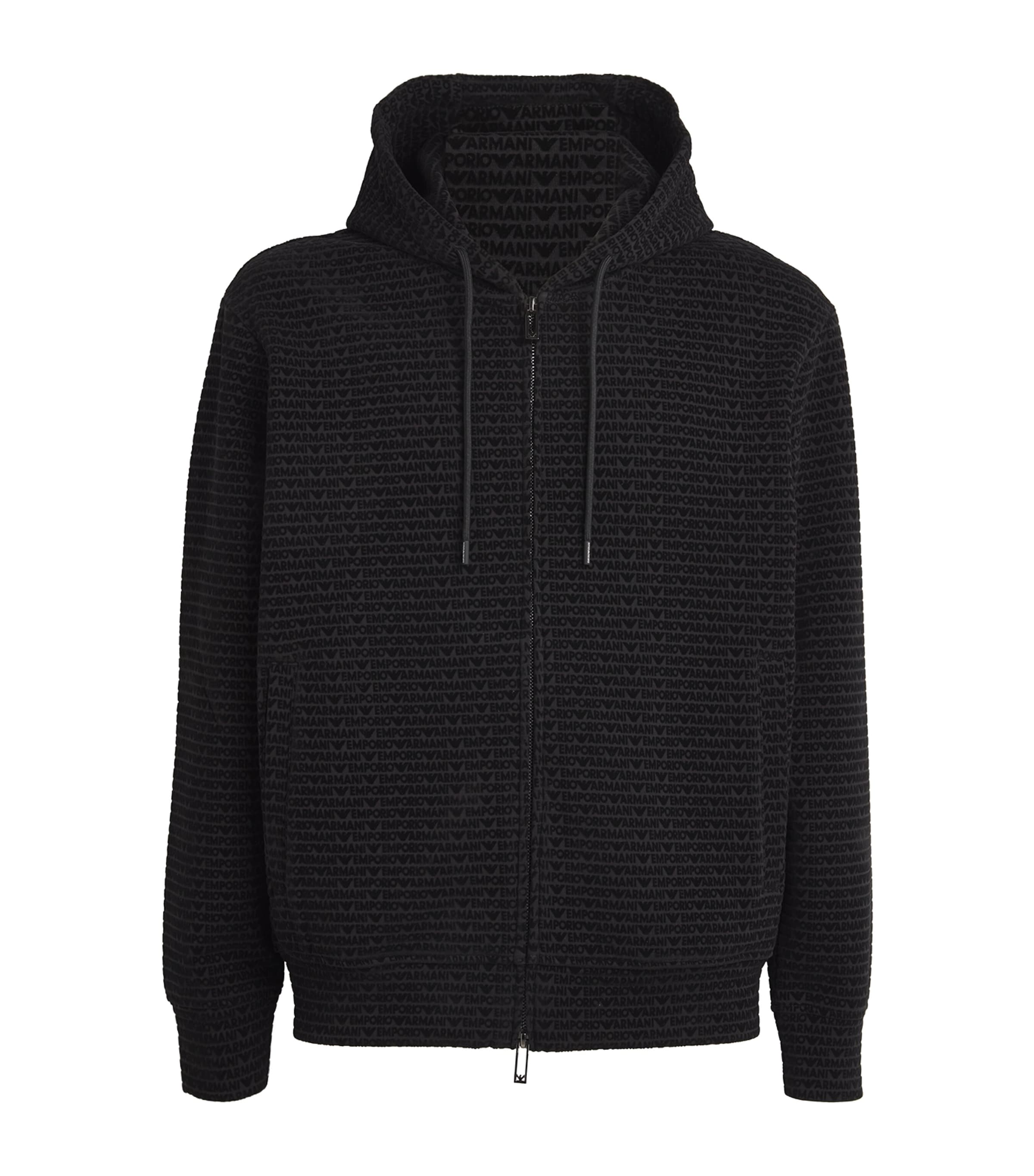 Shop Emporio Armani Logo Zip-up Hoodie In Black