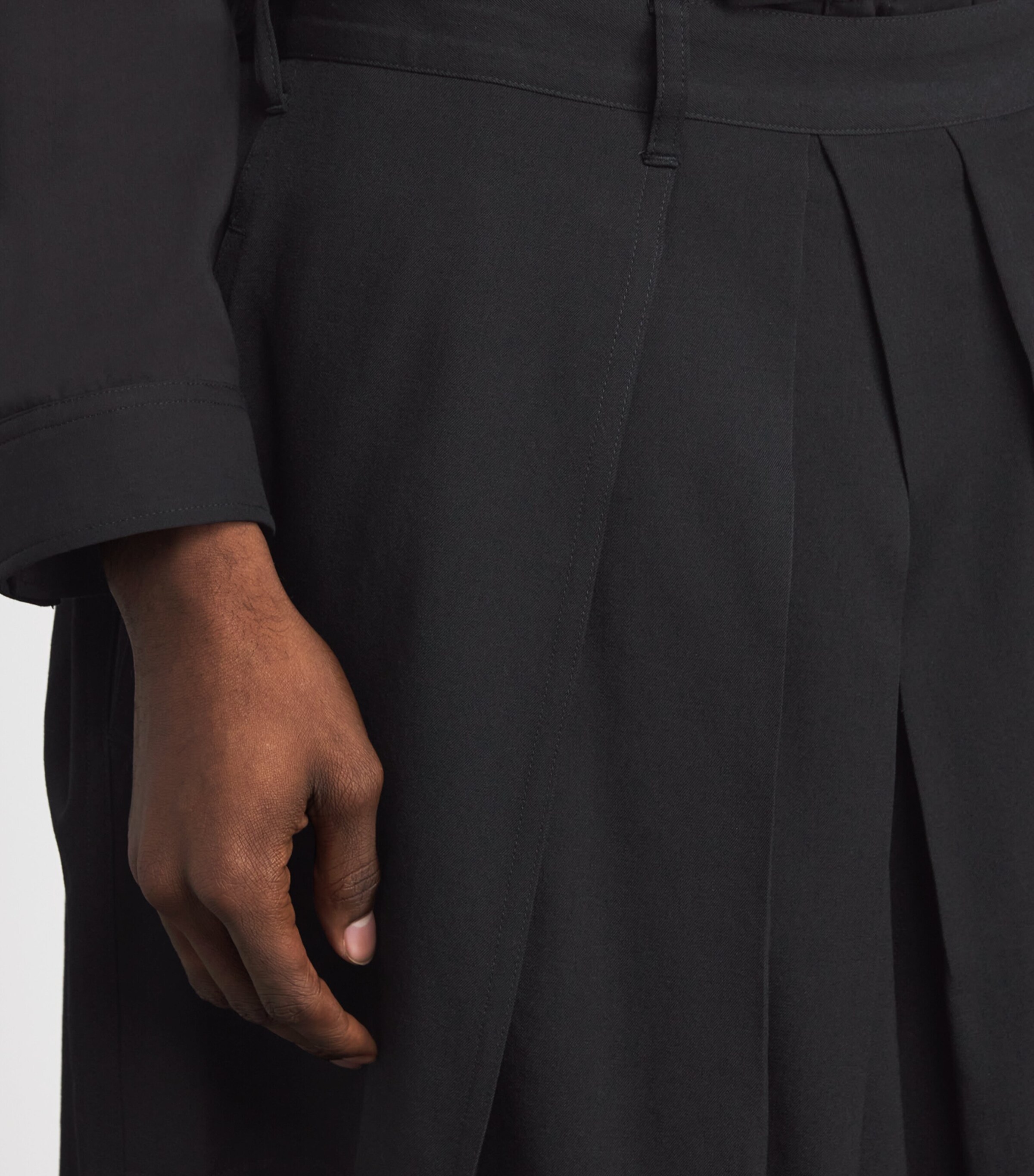 Yohji Yamamoto Mens Wool Hakama Wide-Leg Trousers Black Image 6