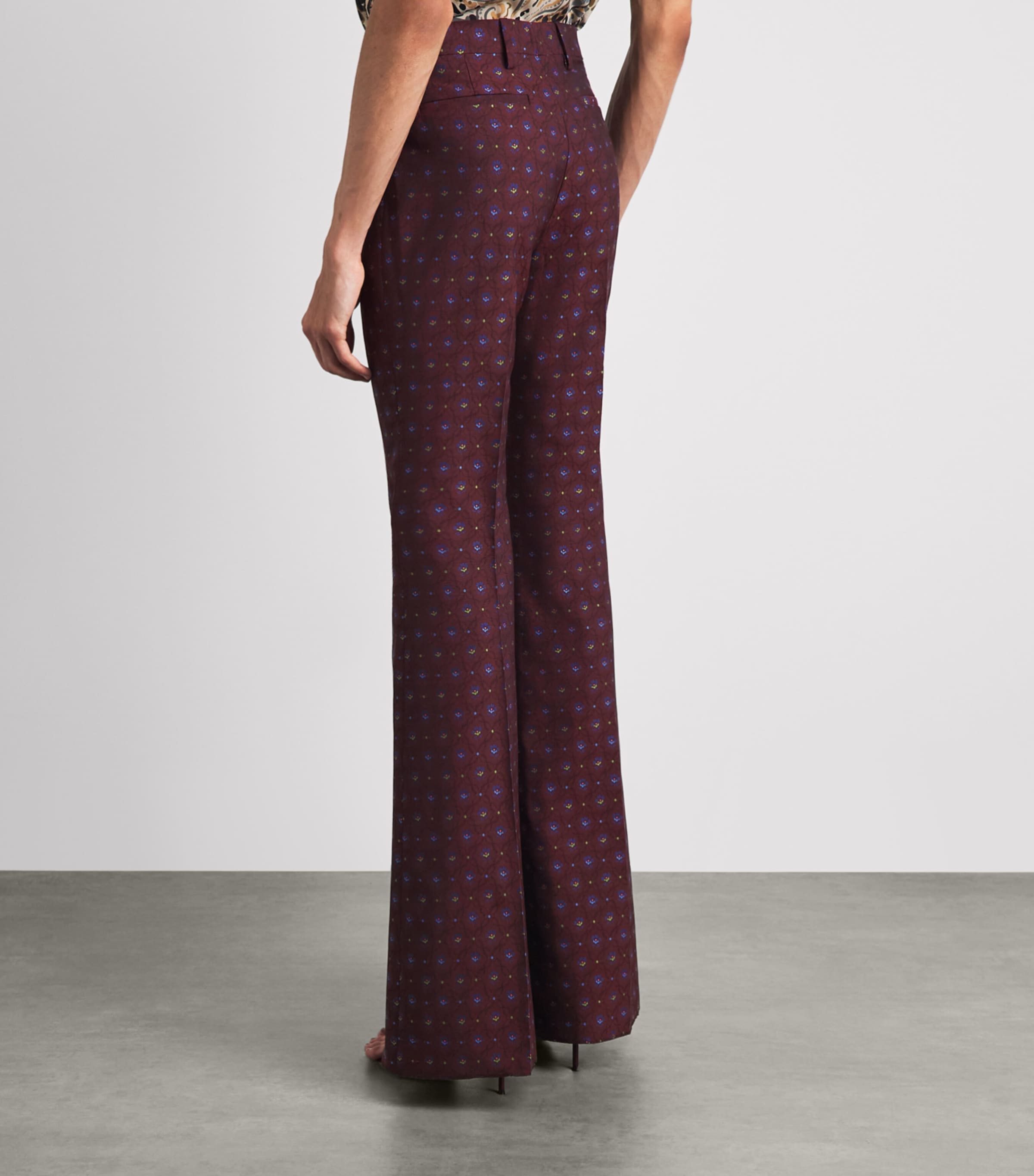 Etro Womens Wool-Cotton Floral Flared Trousers Burgundy Image 5