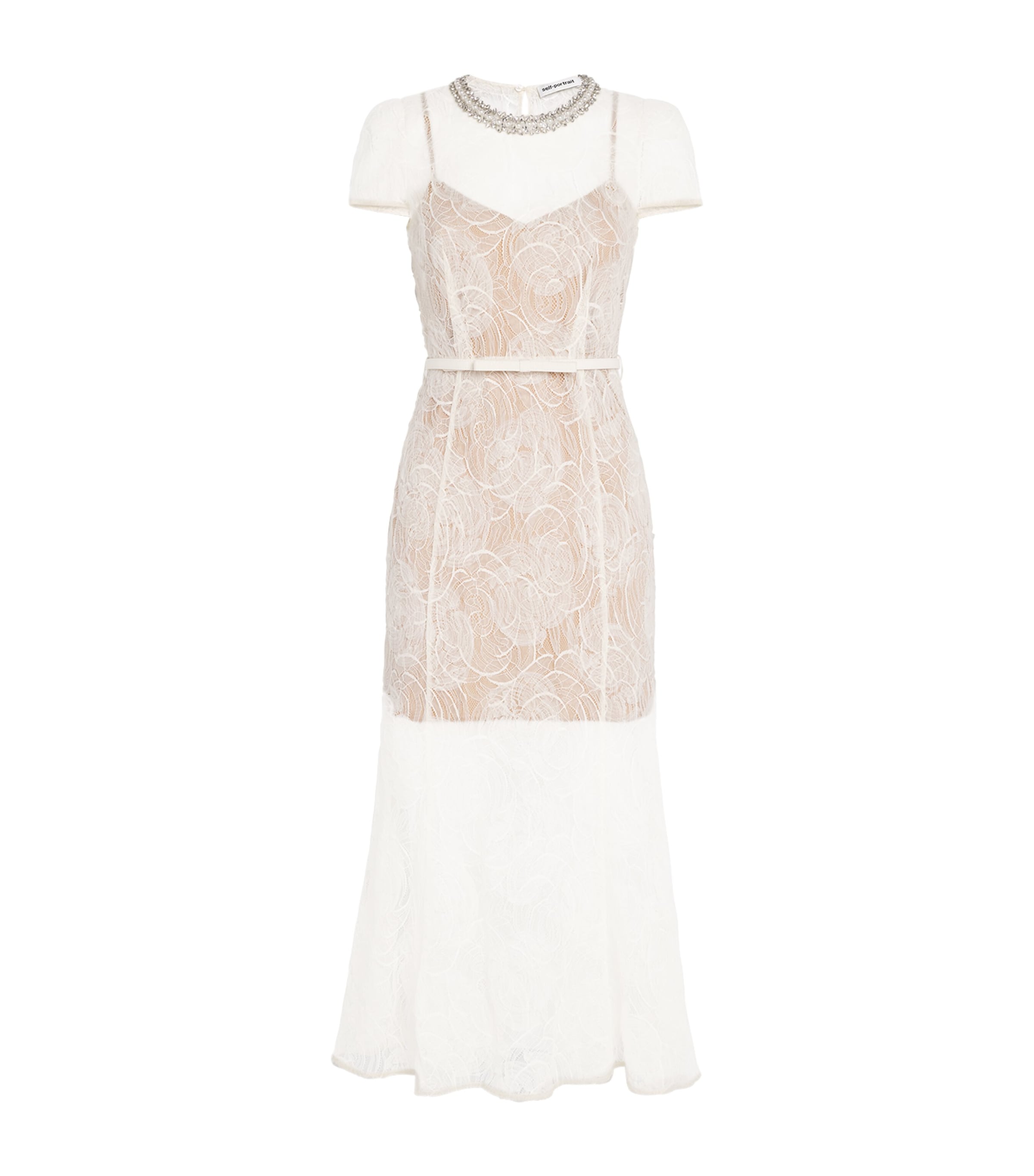 Self-portrait Cream Tulle Lace Midi Dress In White