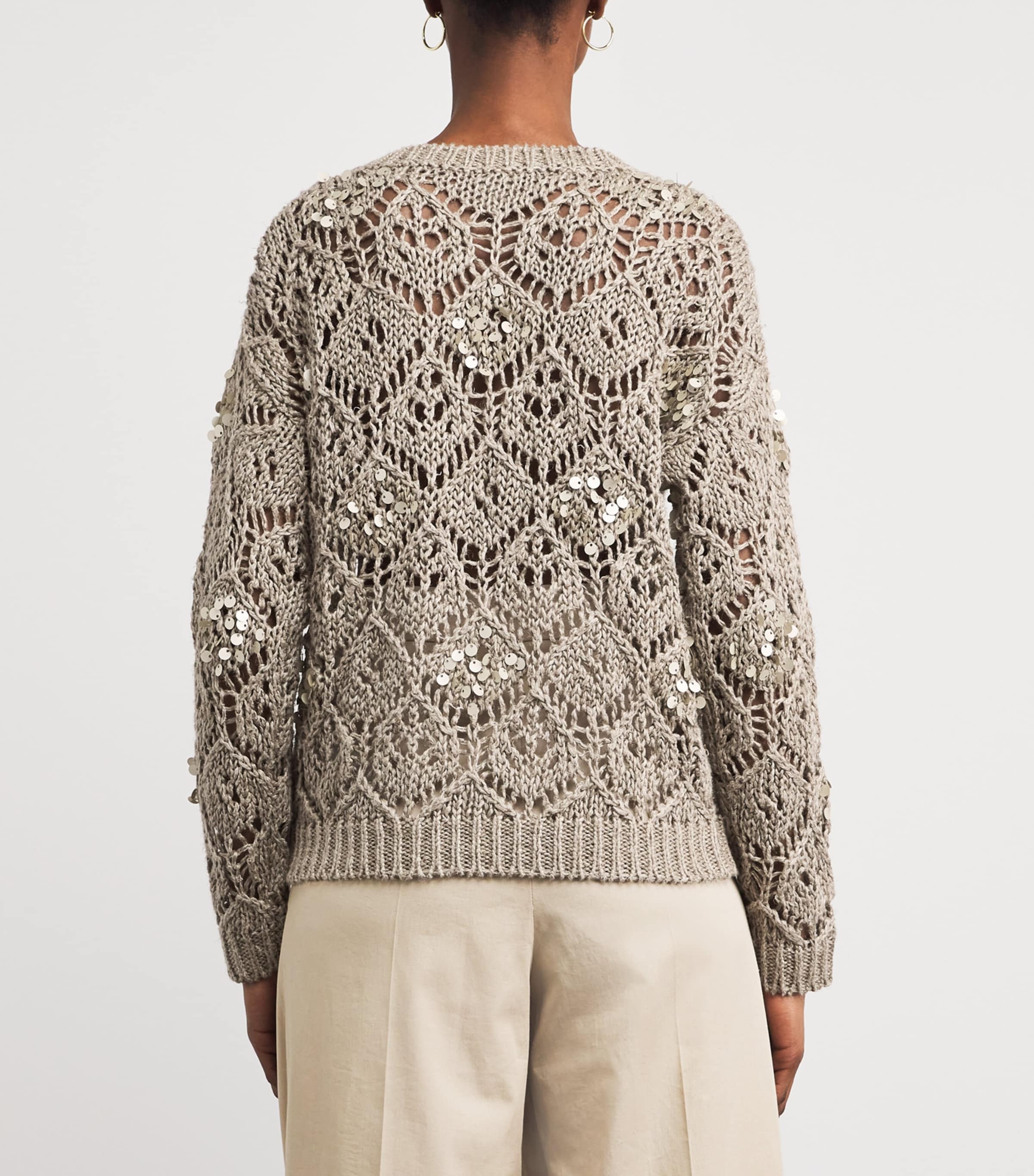 Eleventy Womens Linen Sequinned Sweater Sabbia Image 5