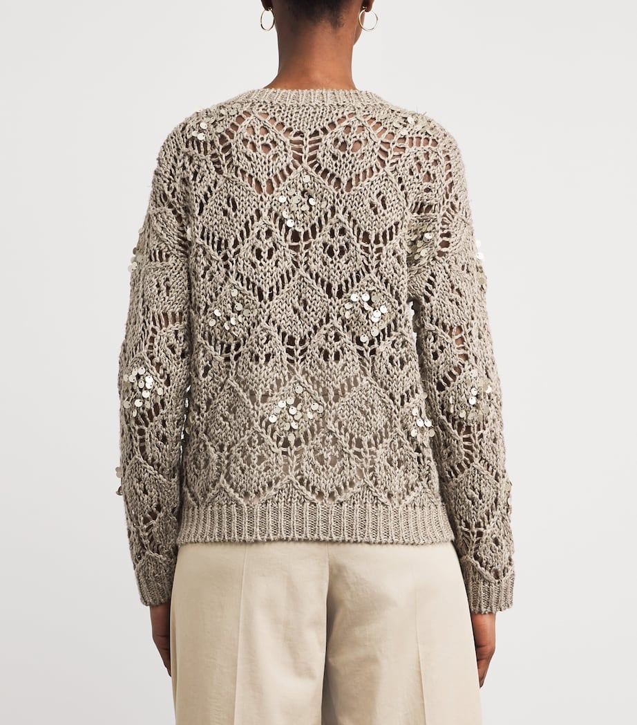 Eleventy Womens Linen Sequinned Sweater Sabbia Image 5