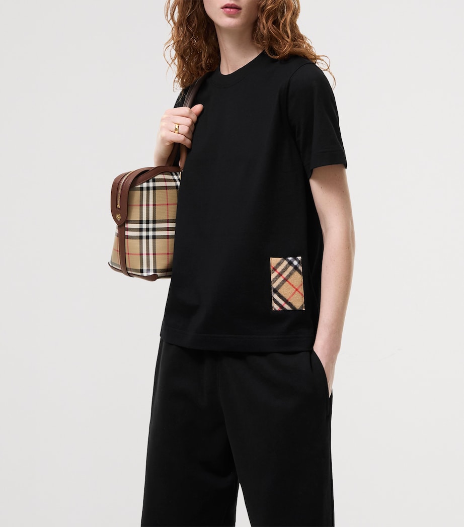 Burberry Womens Cotton Check-Patch T-Shirt Black Image 2