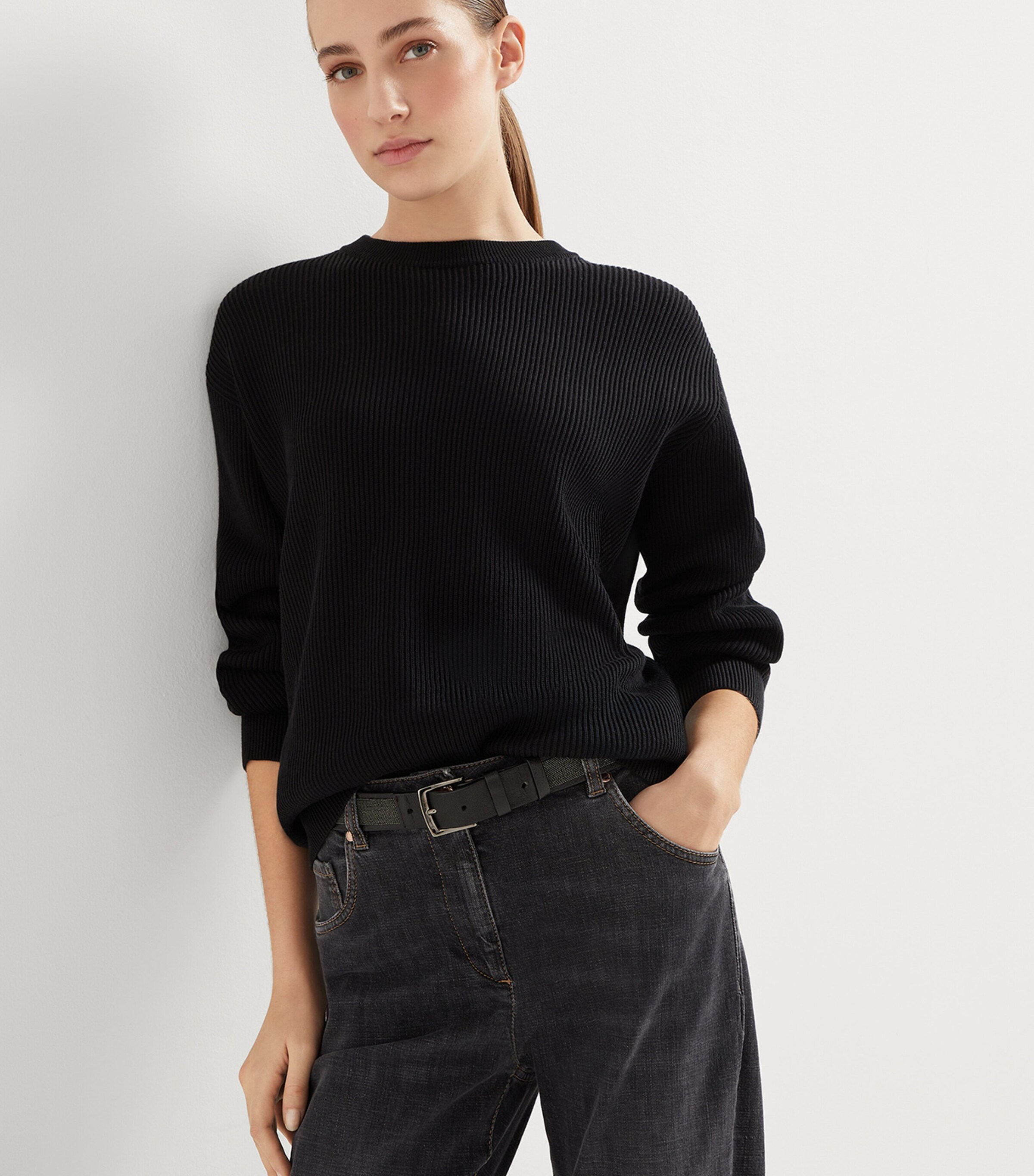 Brunello Cucinelli Womens Cotton Monili-Trim Sweater Image 5