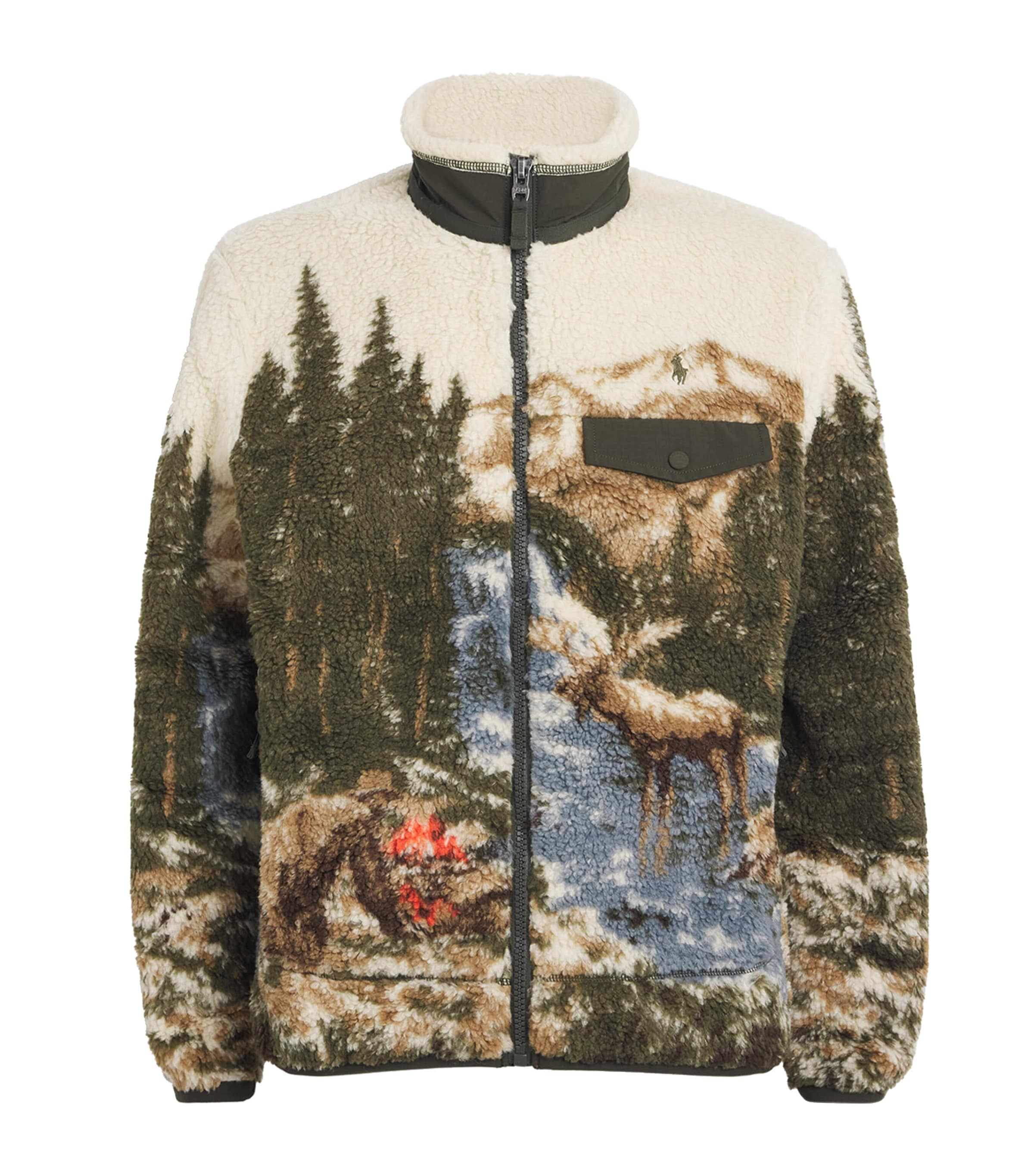 Polo Ralph Lauren Ralph Lauren Pile Fleece Graphic Jacket In Black