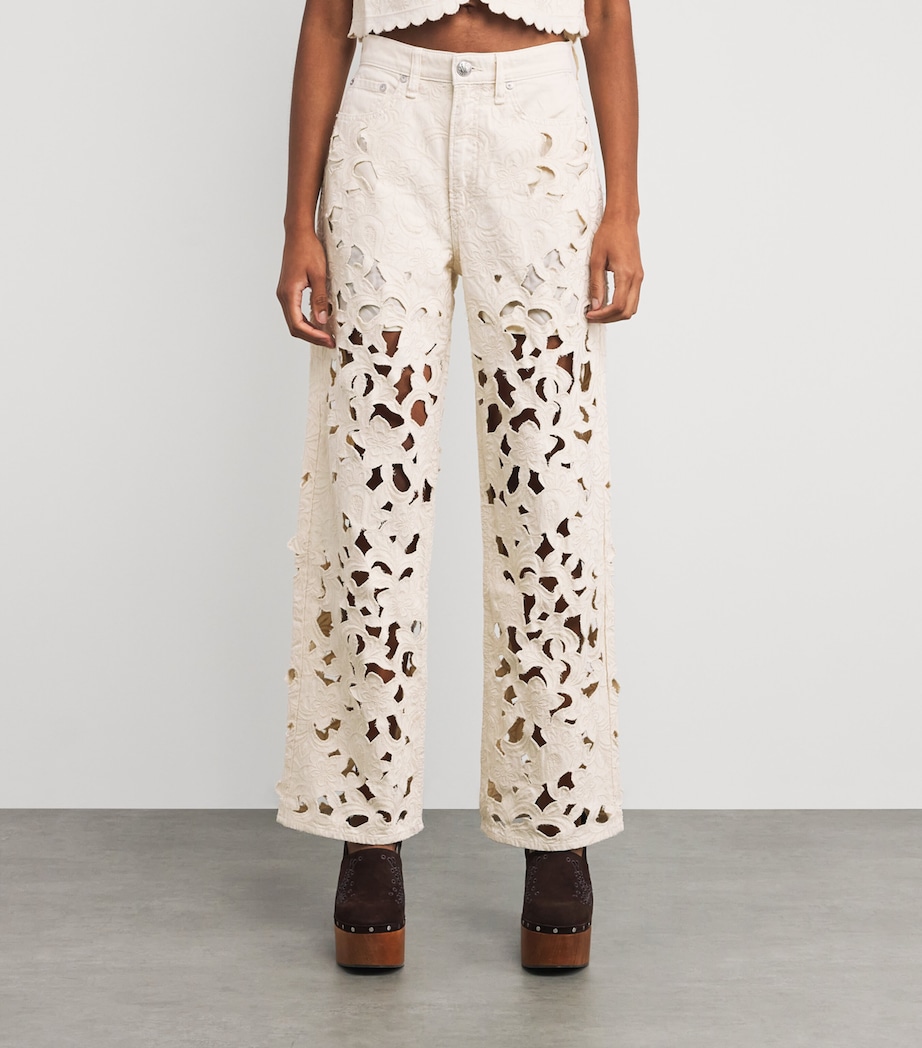 Cut-Out Logan Mid-Rise Wide-Leg Jeans ECRU Image 3