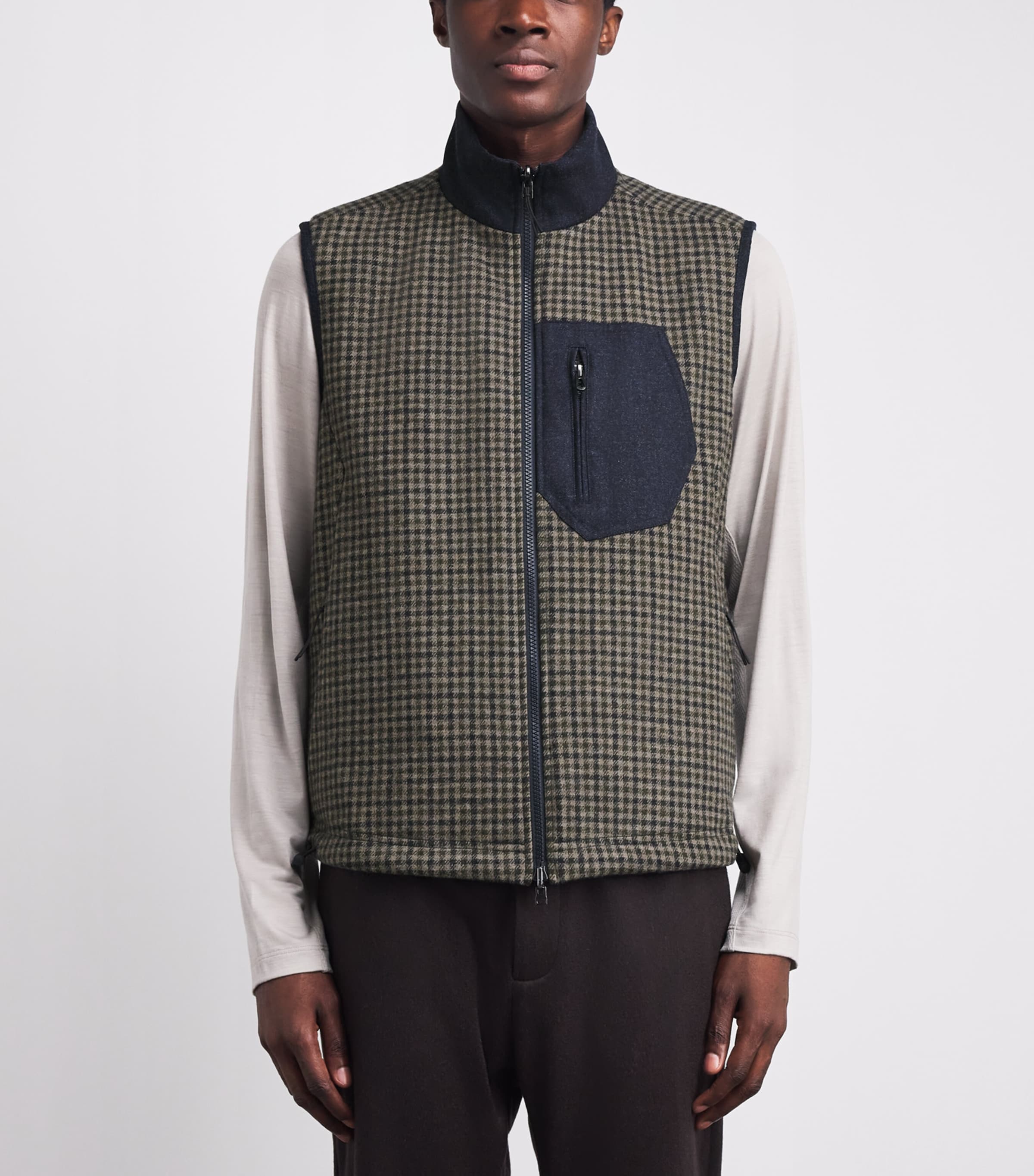 Sease Mens Check Reversible Gilet Blue Beige Image 4