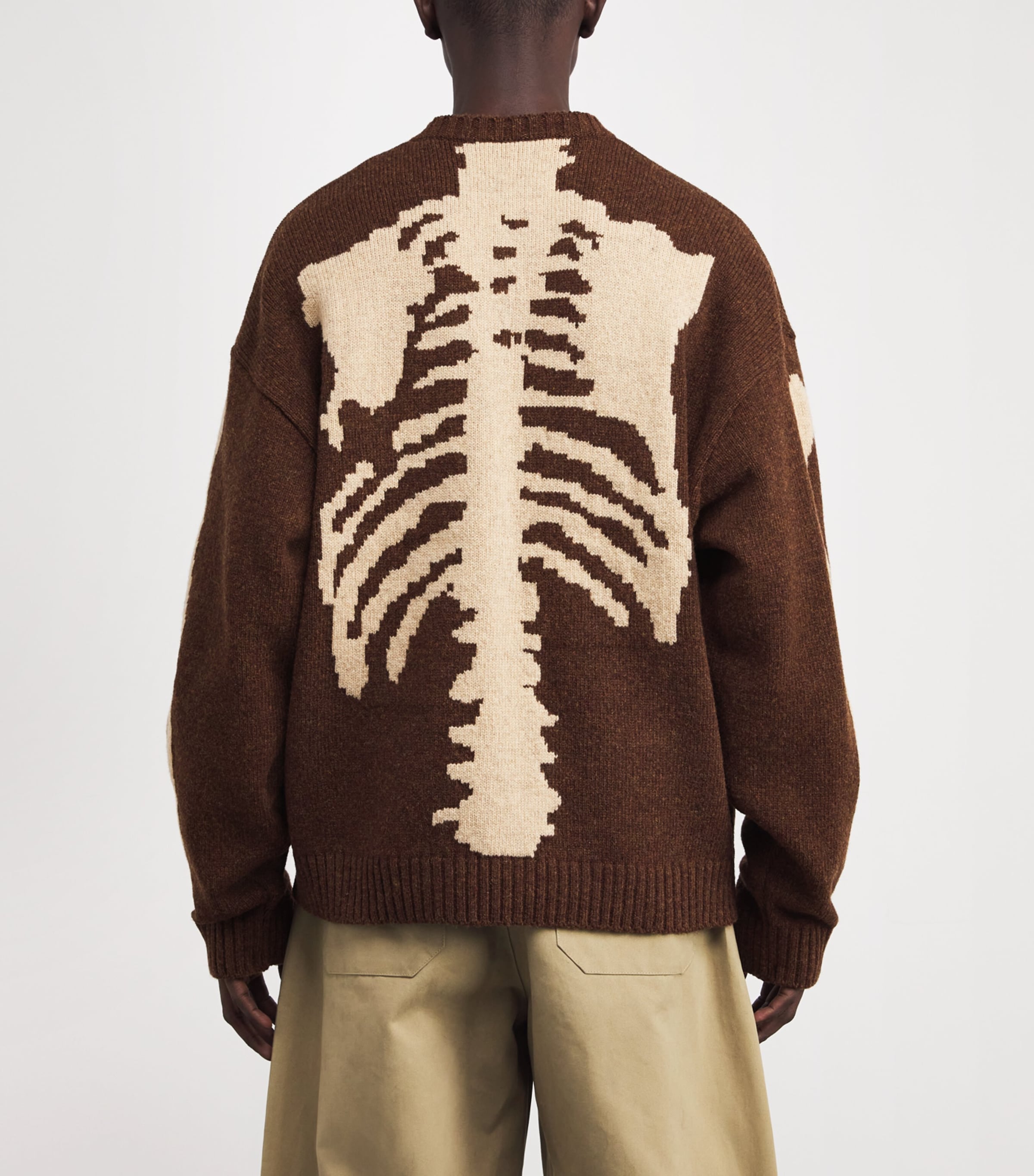 Wool Bone Intarsia Sweater BROWN Image 4