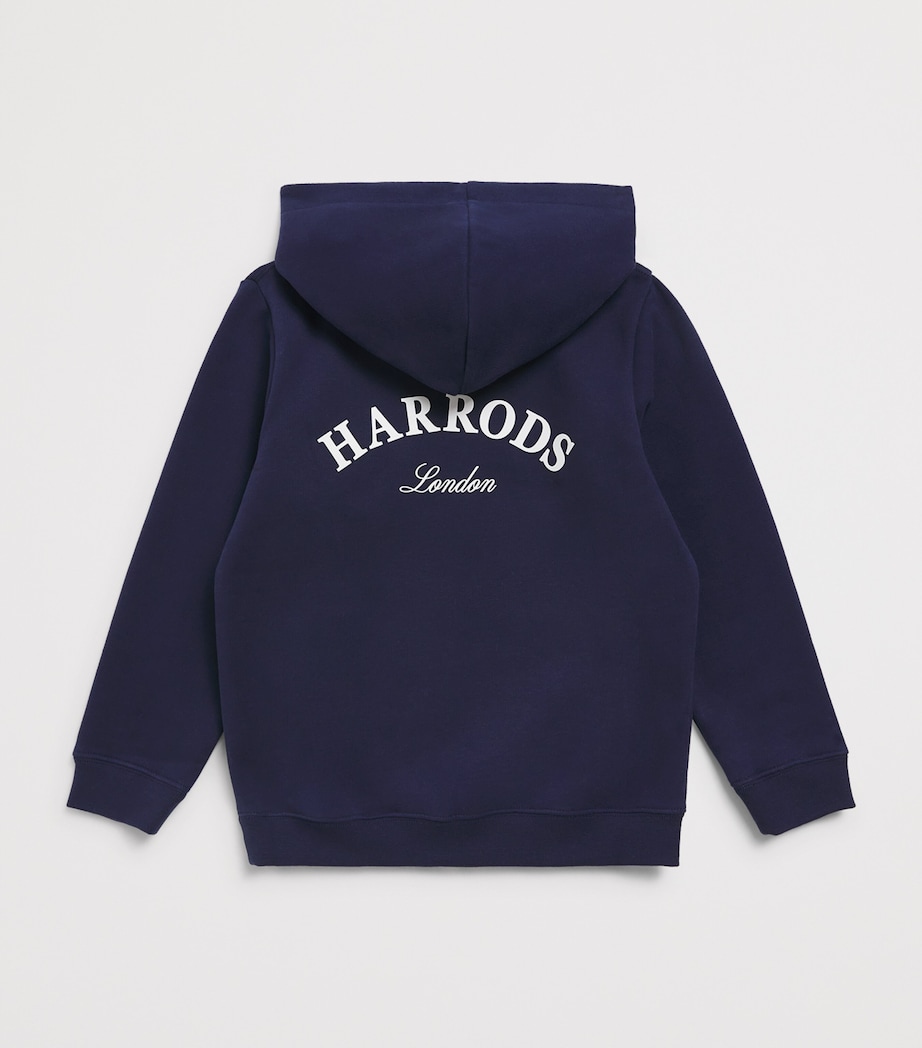 Harrods Cotton Logo Embroidered Hoodie (9-14 Years) Navy Image 2