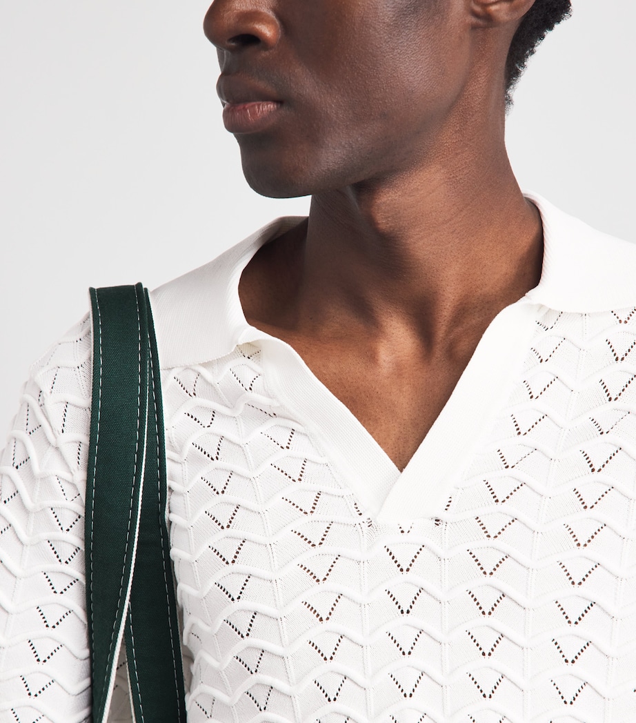 CHÉ Mens Ripple Knitted Polo Shirt White Image 3