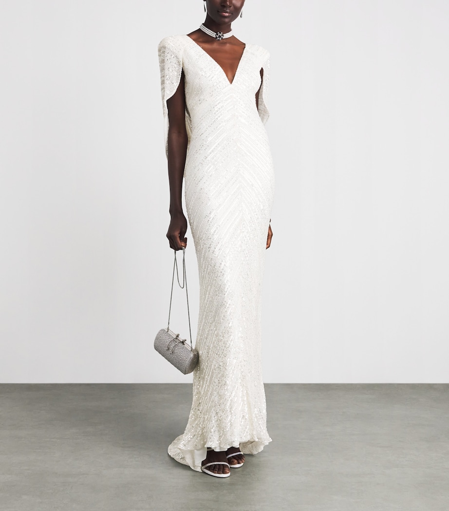 Jenny Packham Womens Sequin Fiore Gown Ivory Image 2