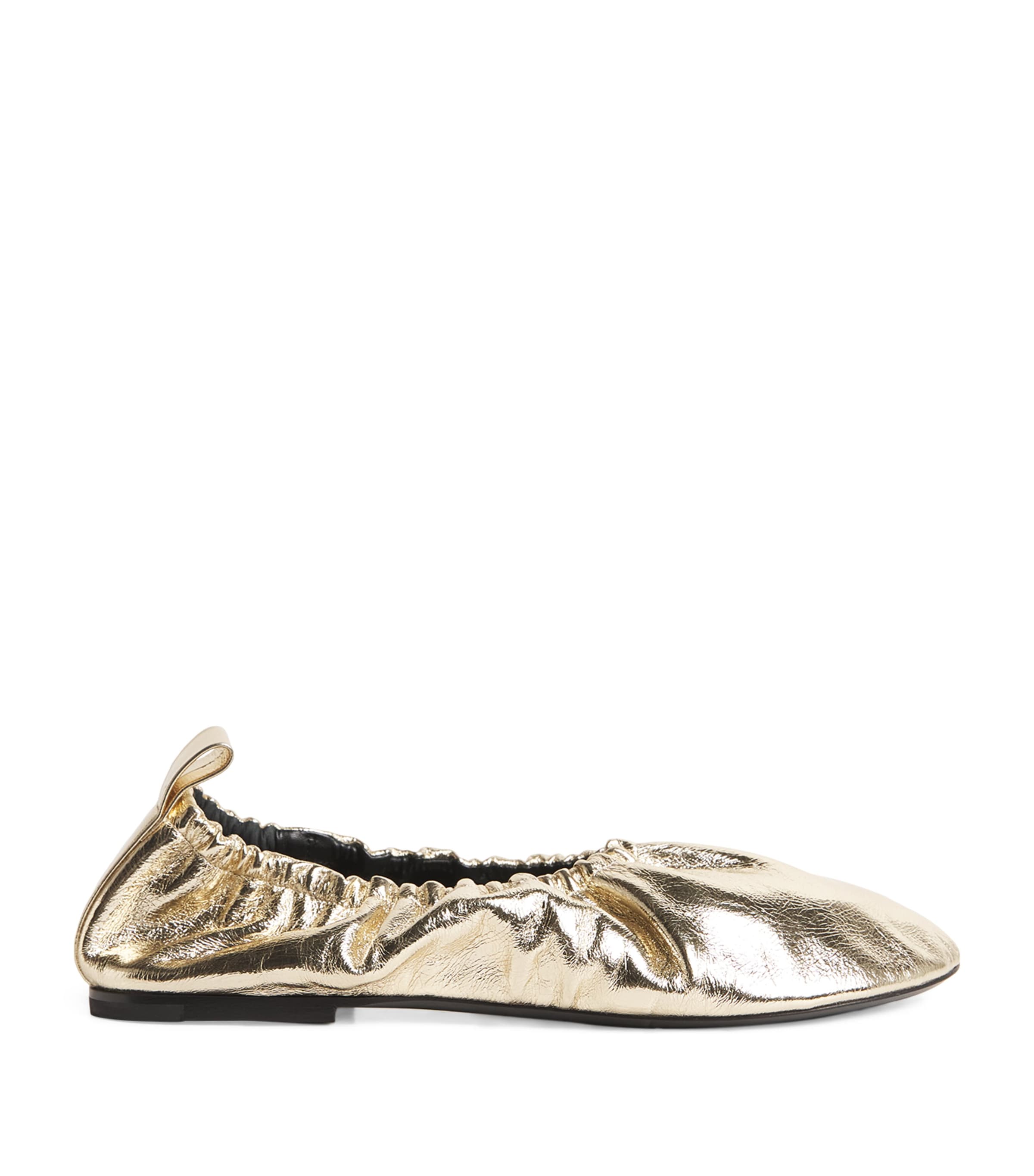 Jil Sander Leather Metallic Gathered Ballet Flats In Yellow