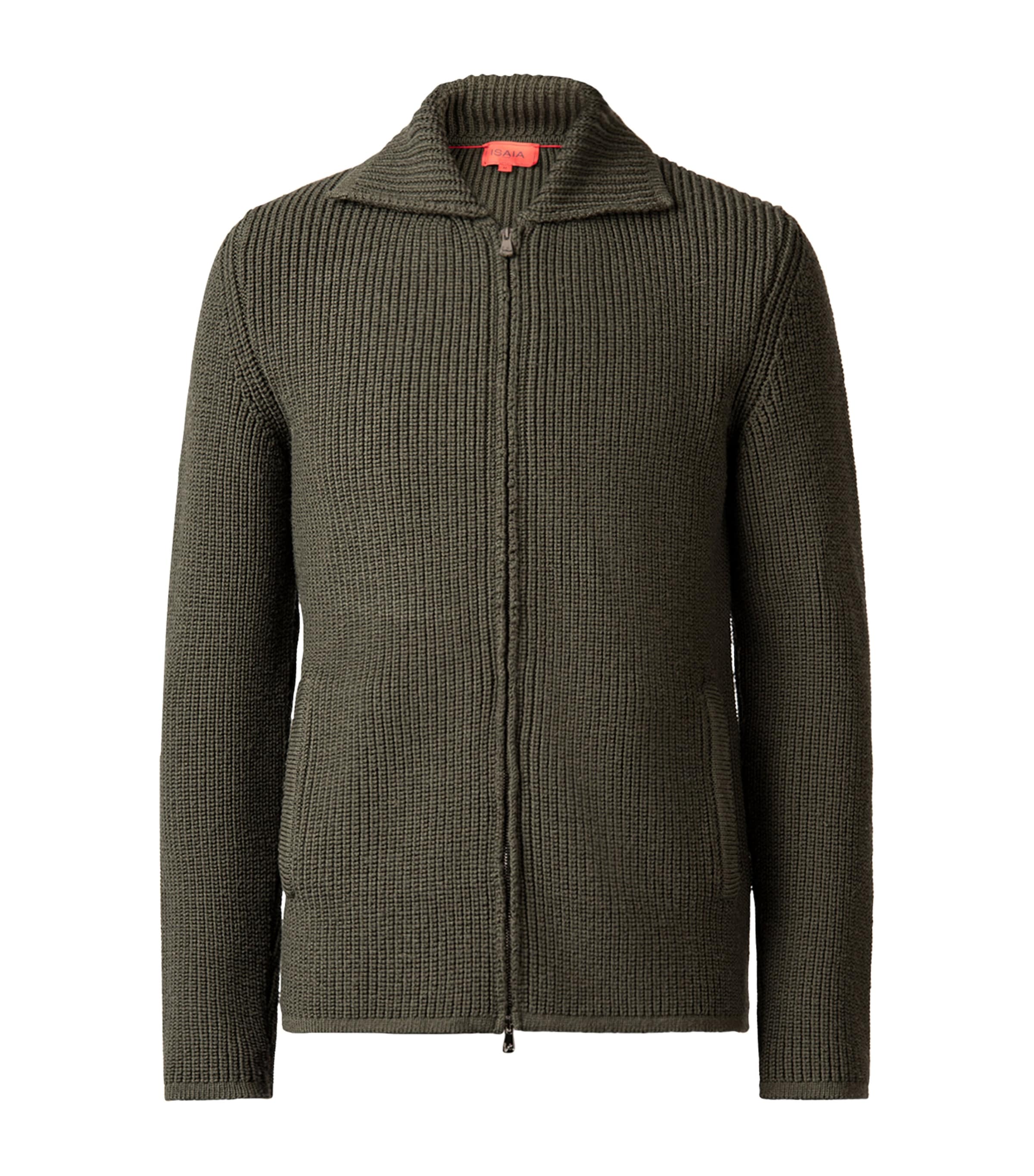 Isaia Wool Zip-up Sweater In Green