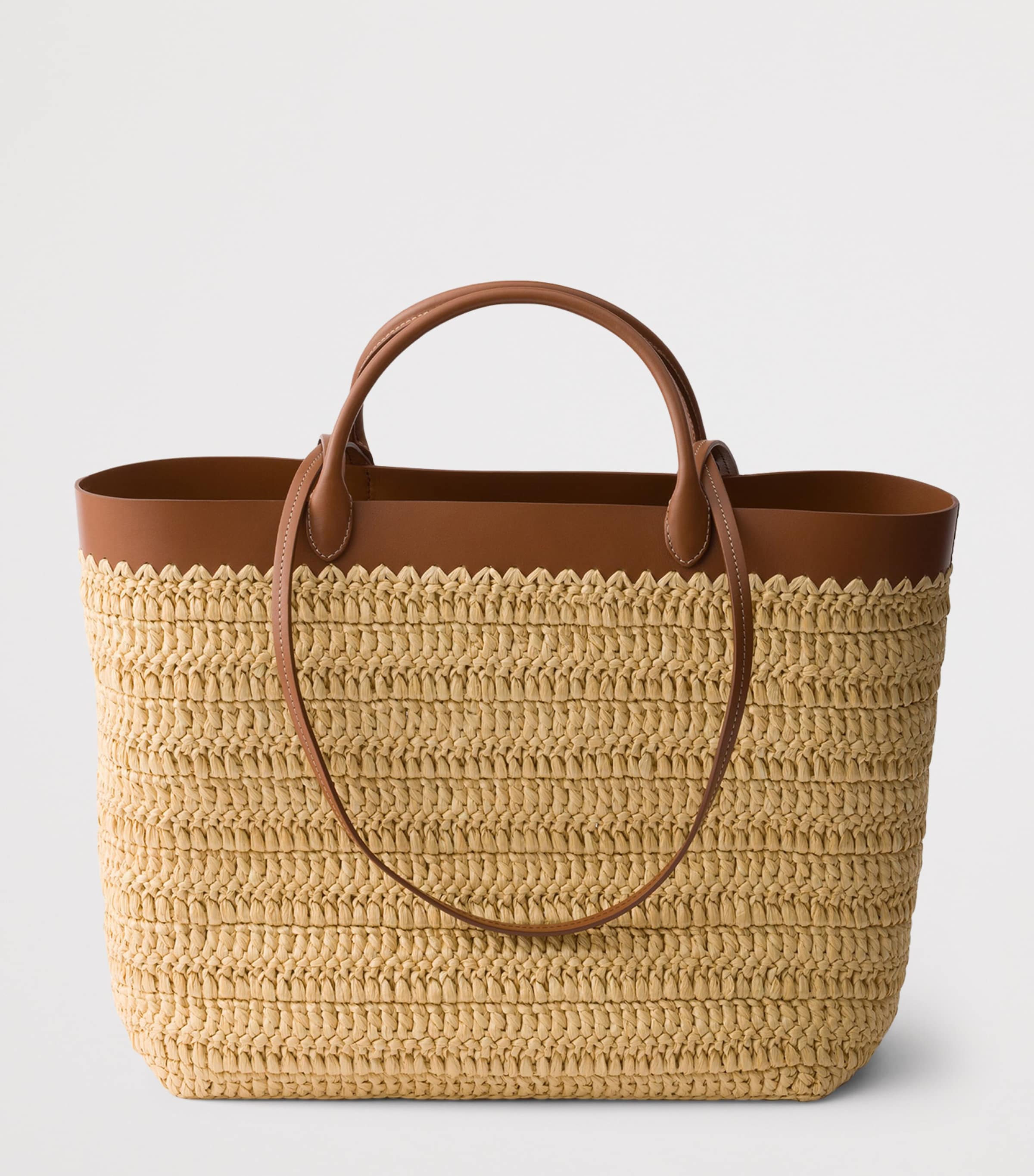 Prada Medium Crochet-Leather Tote Bag Neutral Image 3