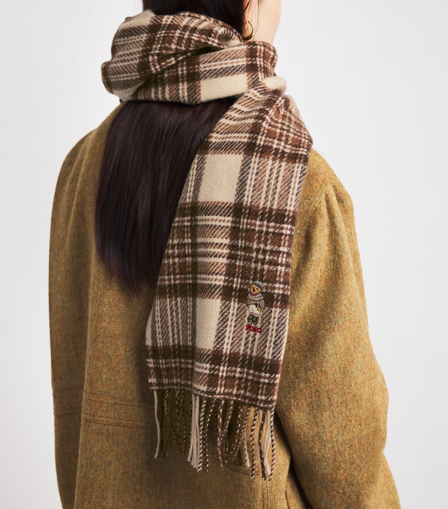 Wool Check Polo Bear Scarf CREAM Image 2