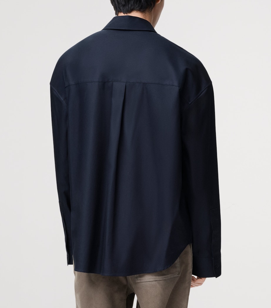 Cotton-Blend Long-Sleeve Anagram Shirt DARK NAVY BLUE Image 4