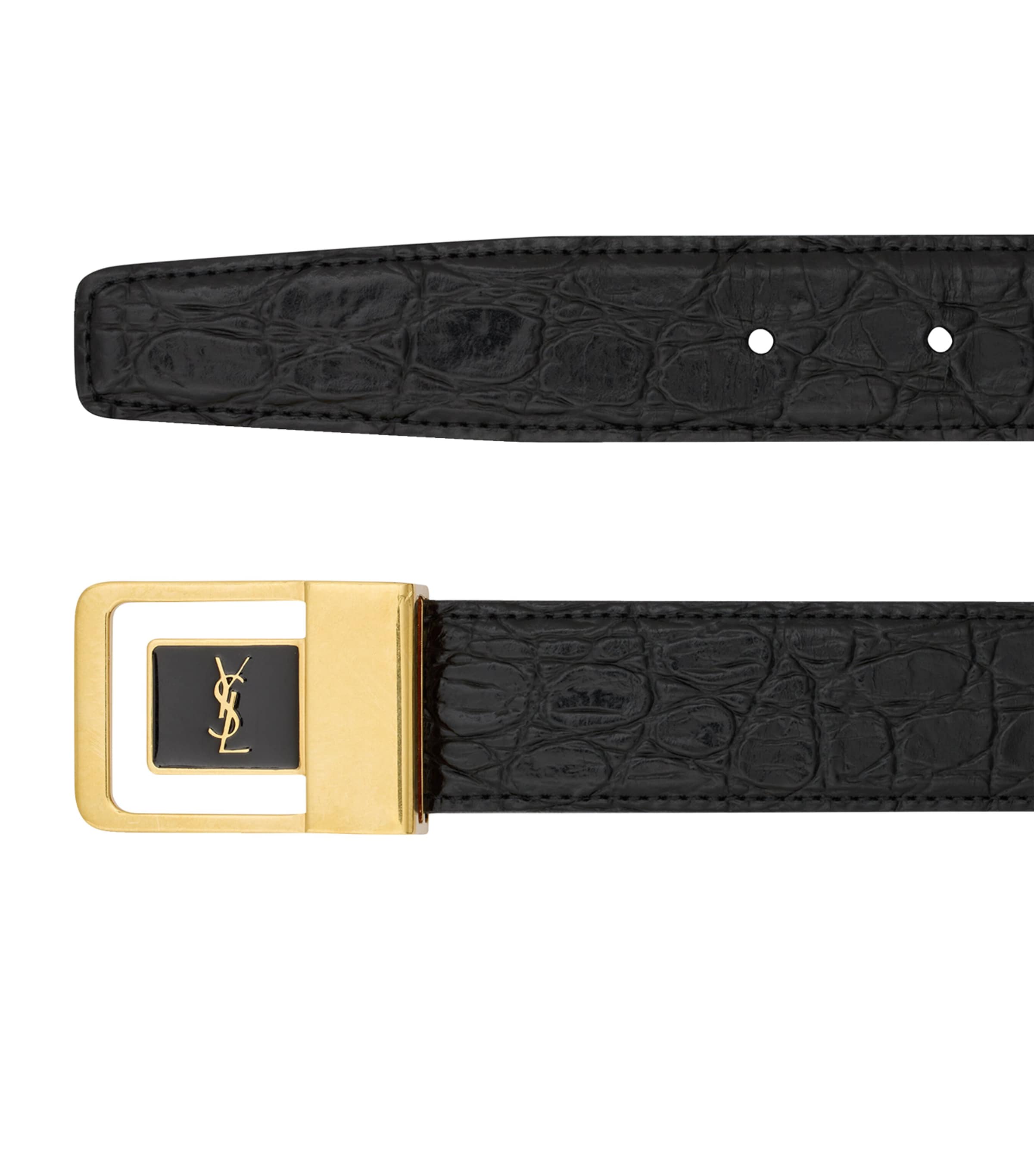 Saint Laurent Black Croc-Embossed Logo Belt | Harrods US