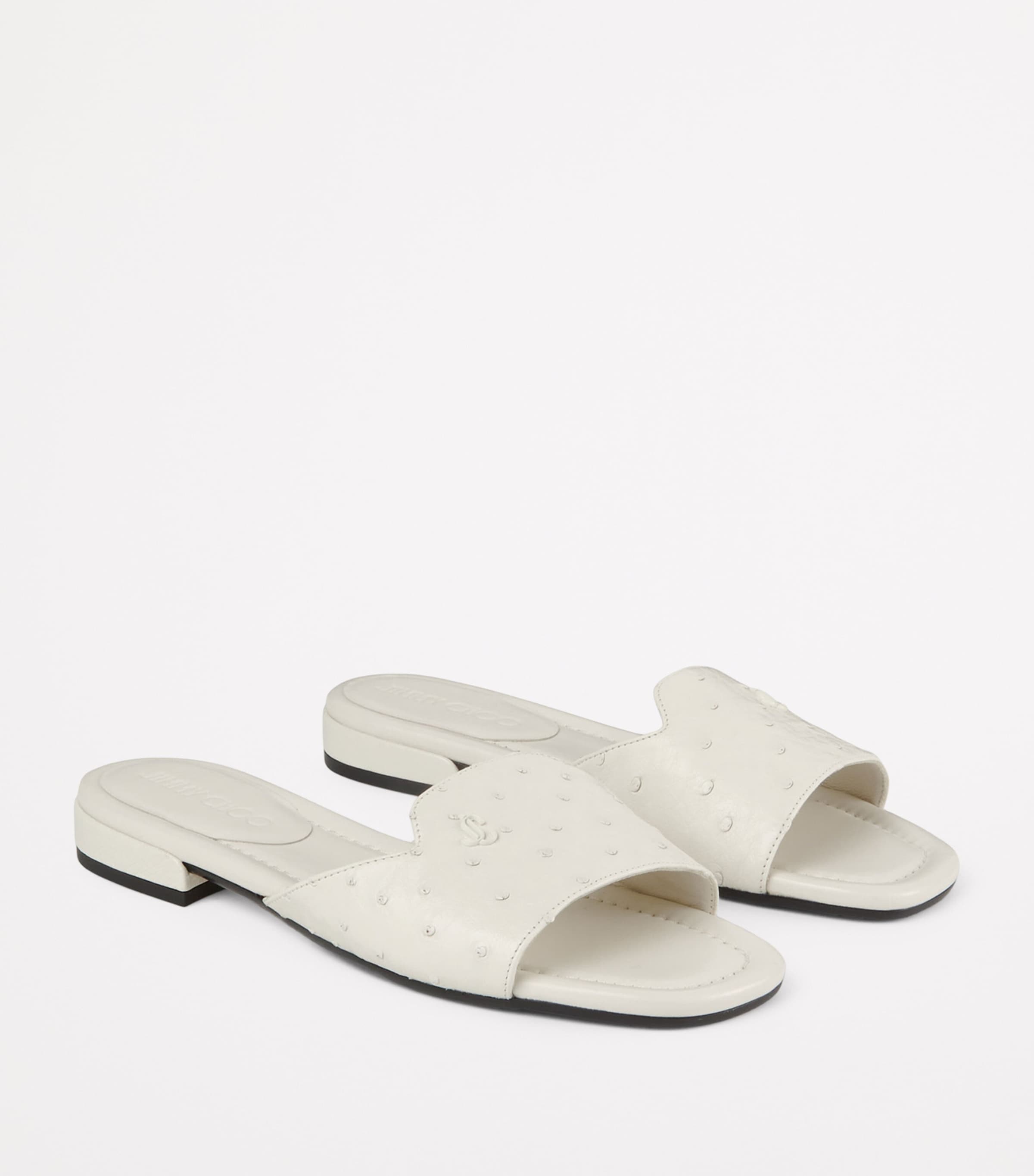 Ostrich Leather Dina Sandals LATTE Image 5
