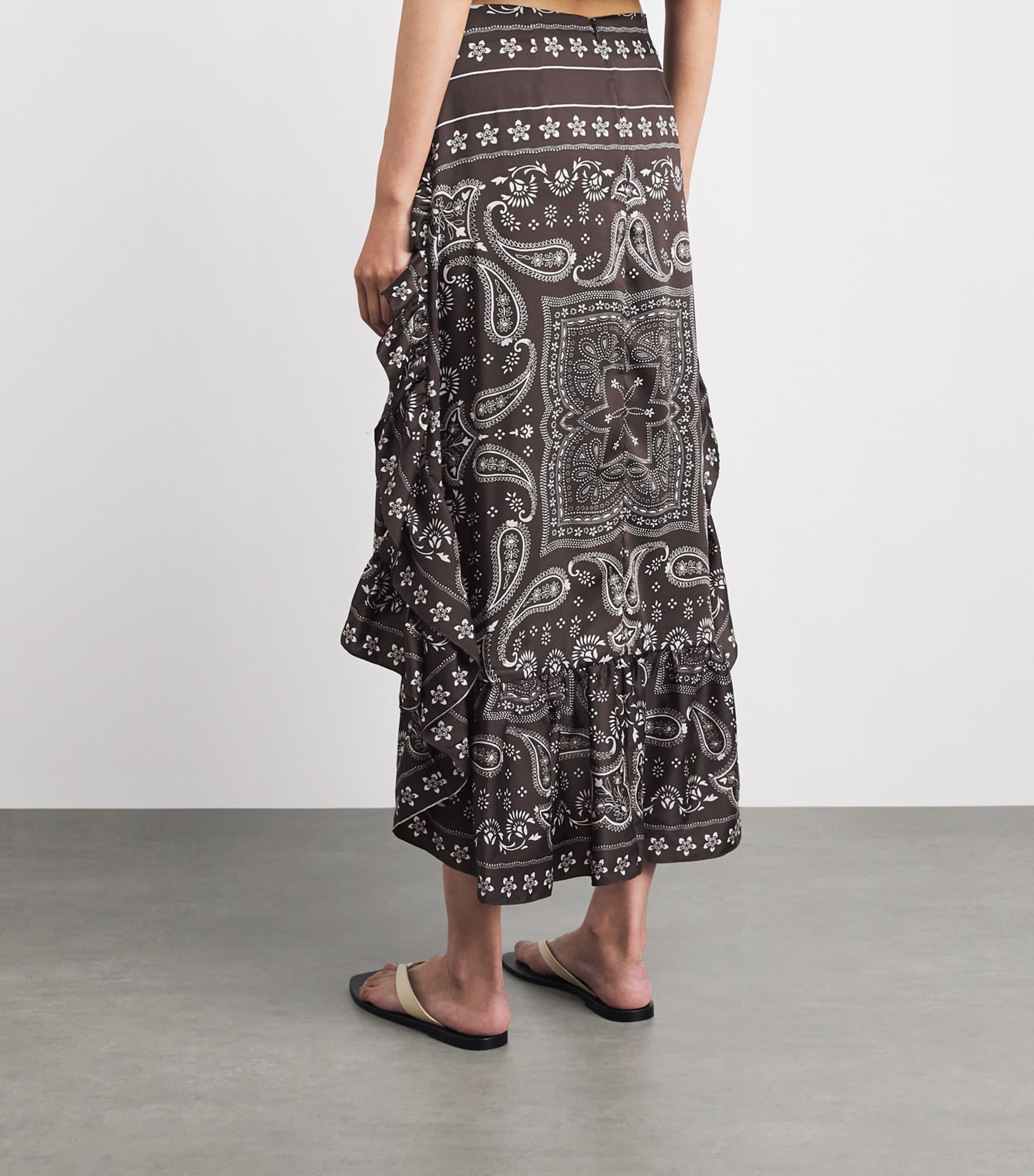 Sandro Paris Womens Satin Bandana Asymmetric Midi Shirt Taupe / White Image 5