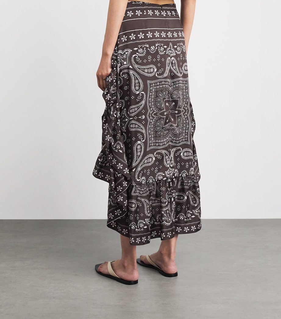 Sandro Paris Womens Satin Bandana Asymmetric Midi Shirt Taupe / White Image 5