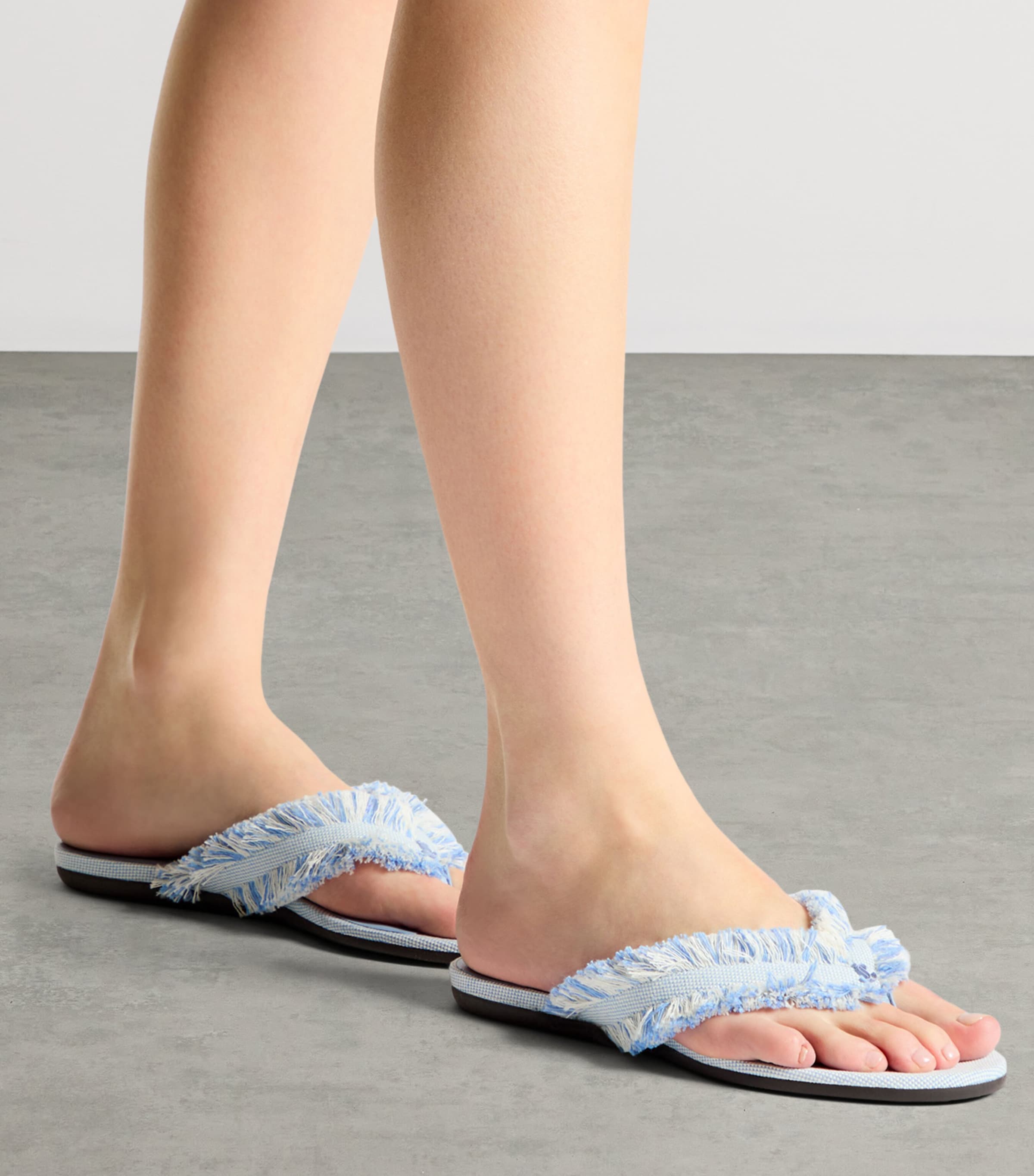 Jimmy Choo Bay Flat Canvas Flip Flops Riviera Blue Mix Image 2