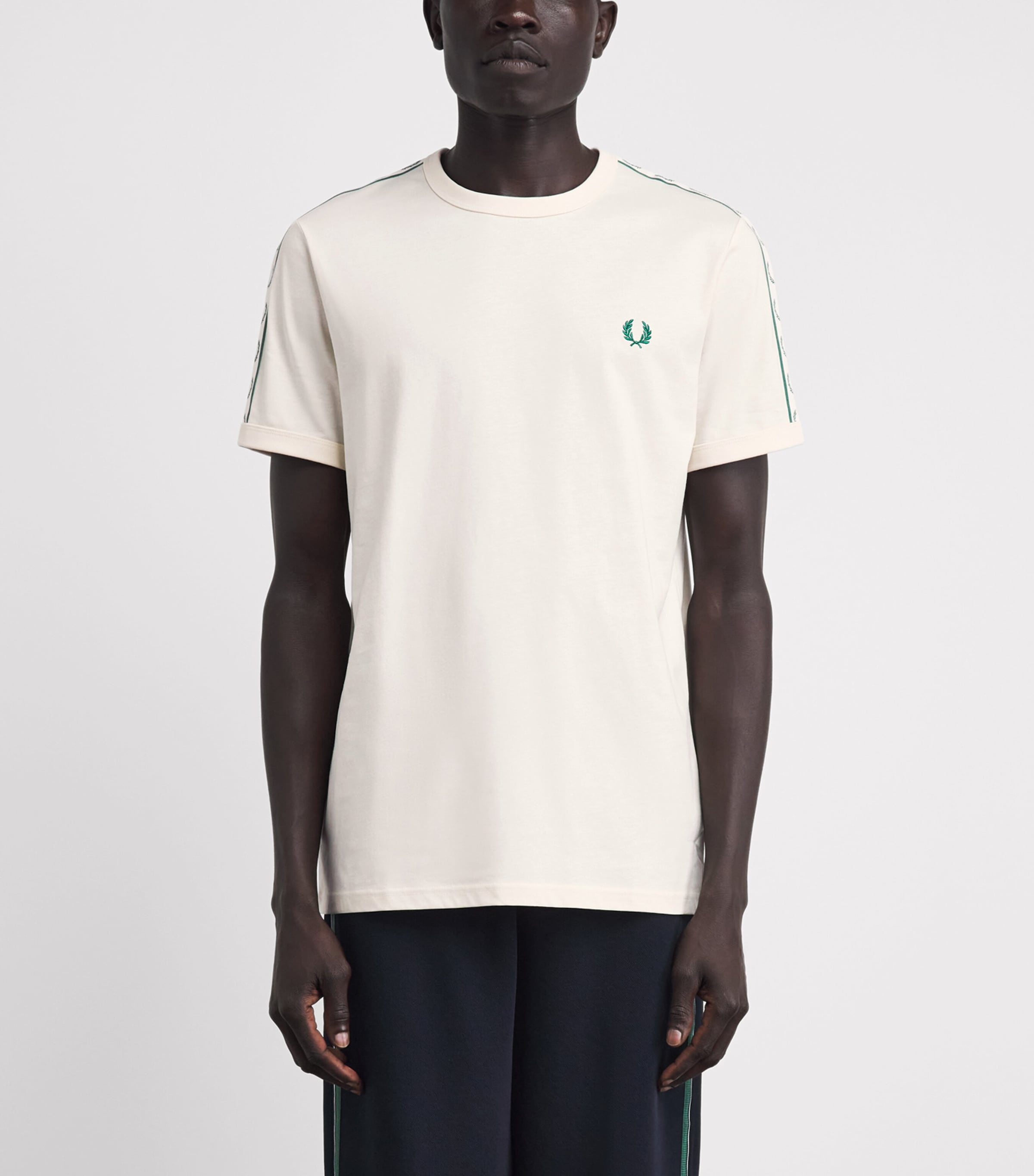 Fred Perry Mens Cotton Contrast-Tape Ringer T-Shirt Ecru Image 4