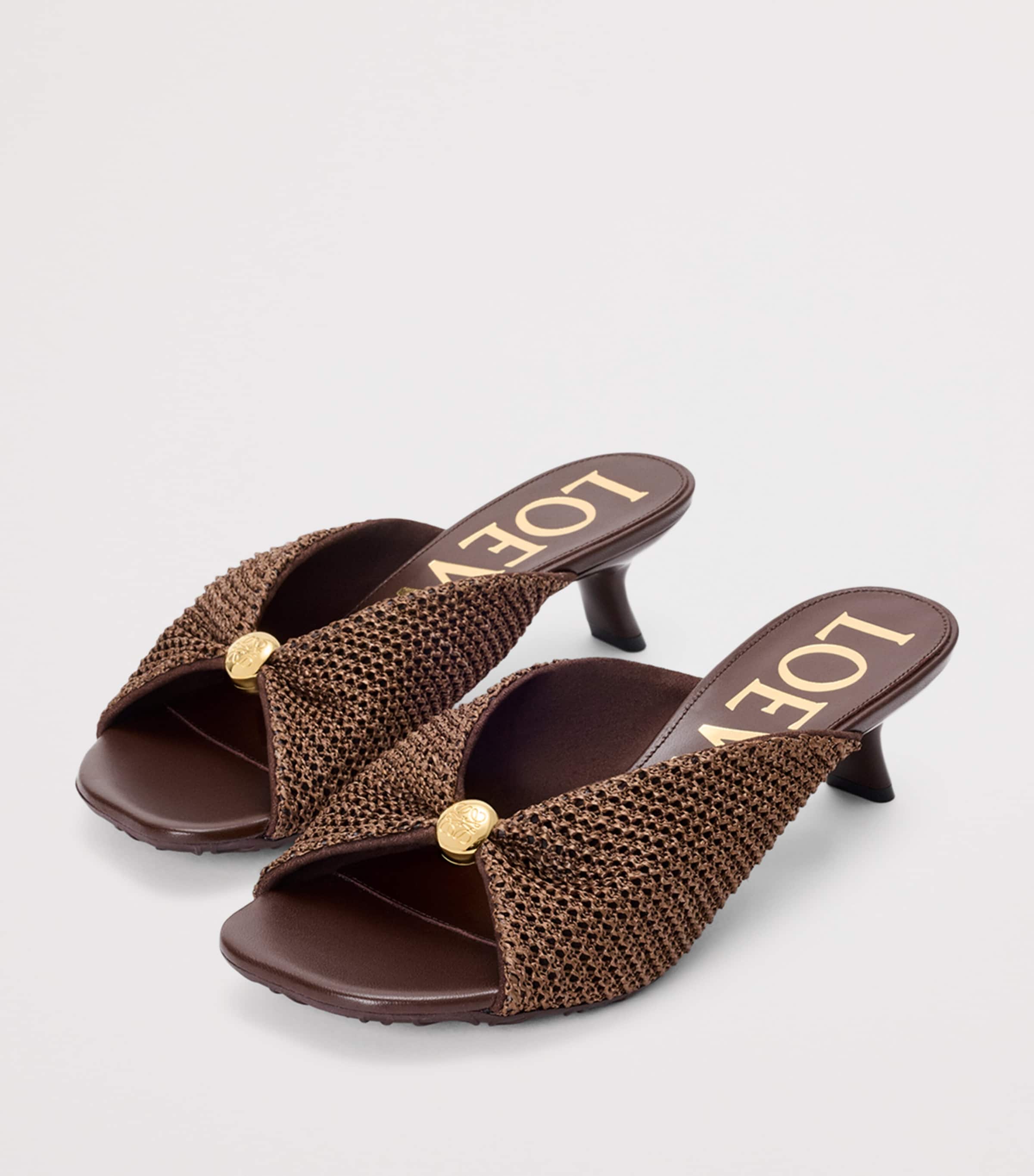 LOEWE x Paula's Ibiza Woven Pebble Heeled Sandals 45 Dark Brown Image 2