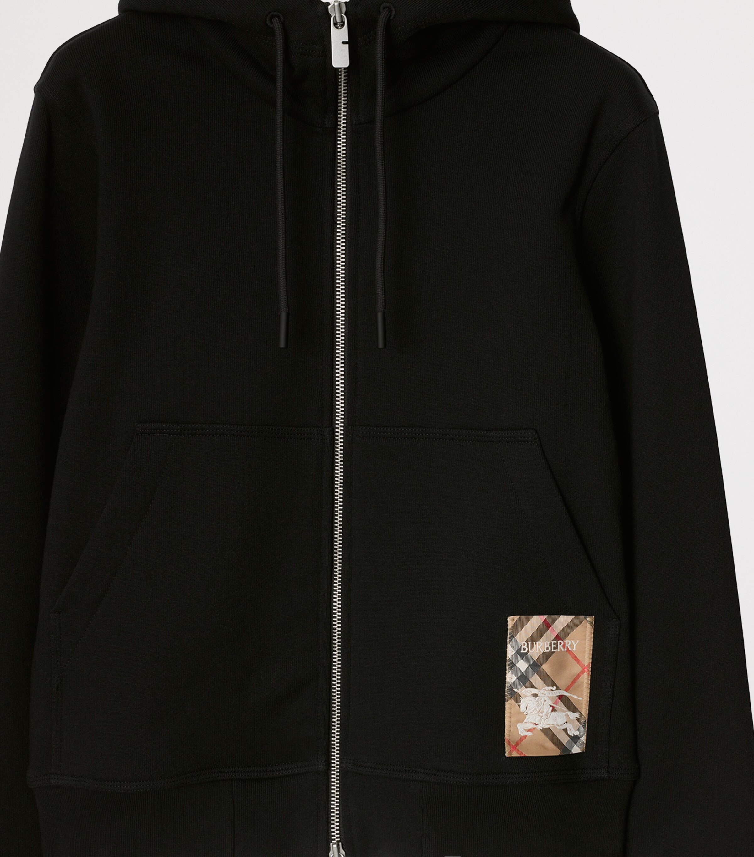 Cotton Check-Label Hoodie BLACK Image 5