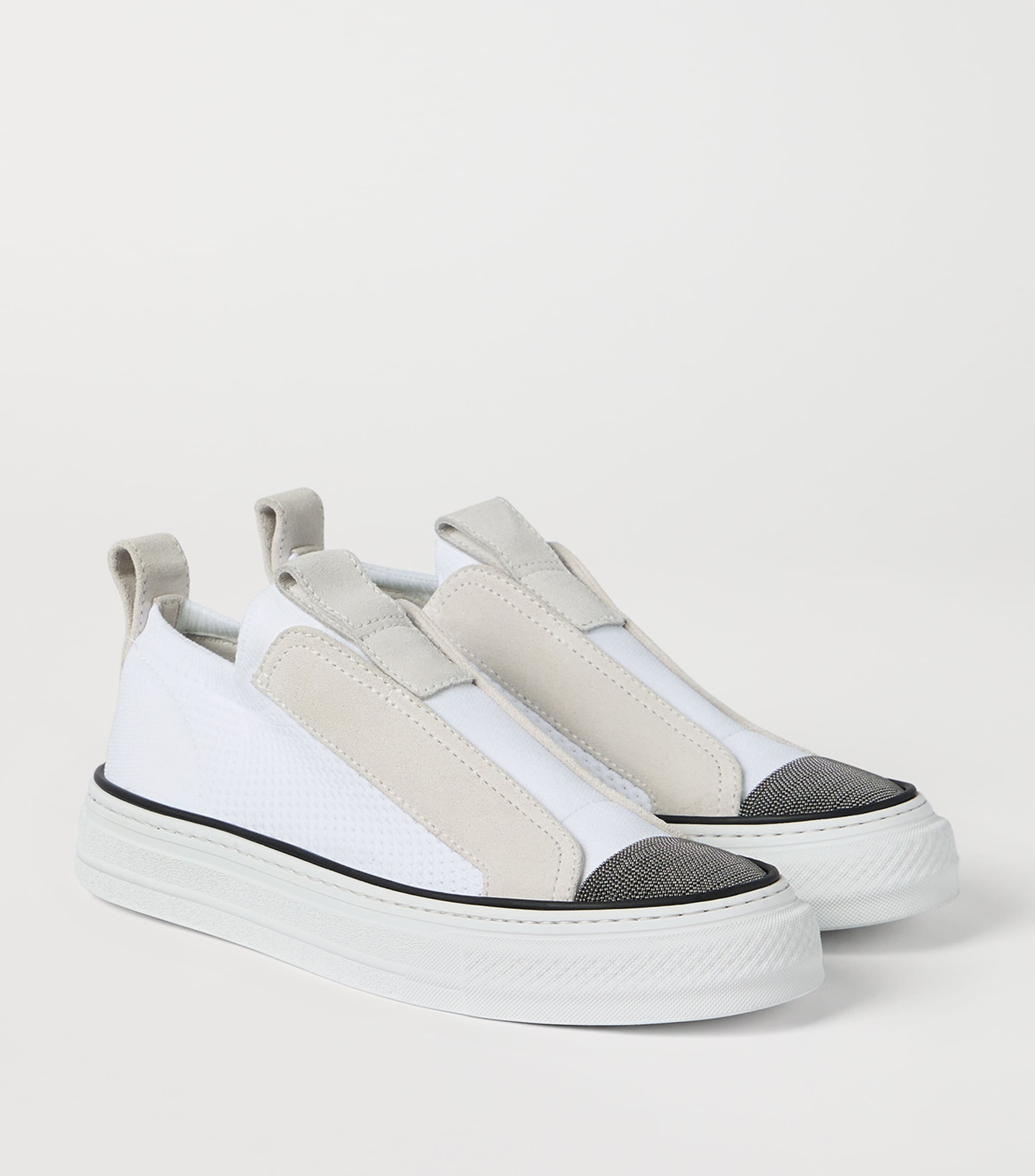 Brunello Cucinelli Knitted Suede-Trim Sneakers Image 3