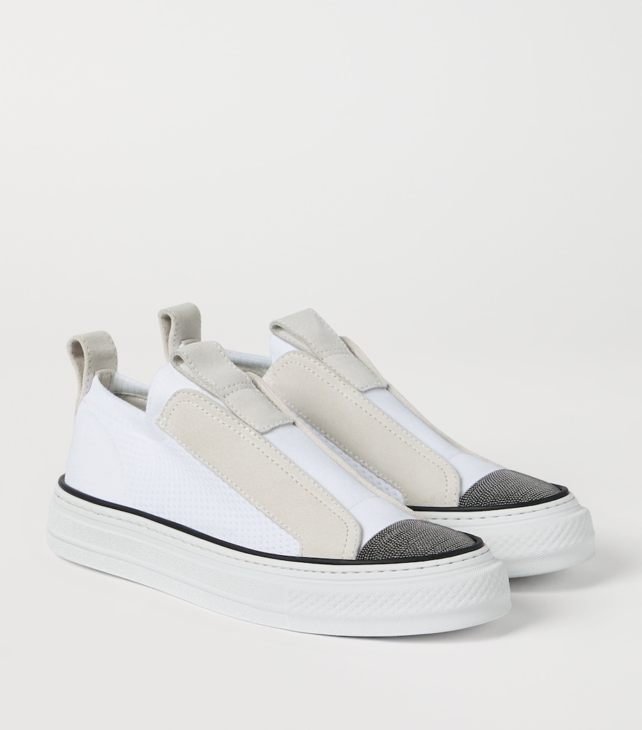 Brunello Cucinelli Knitted Suede-Trim Sneakers Image 3