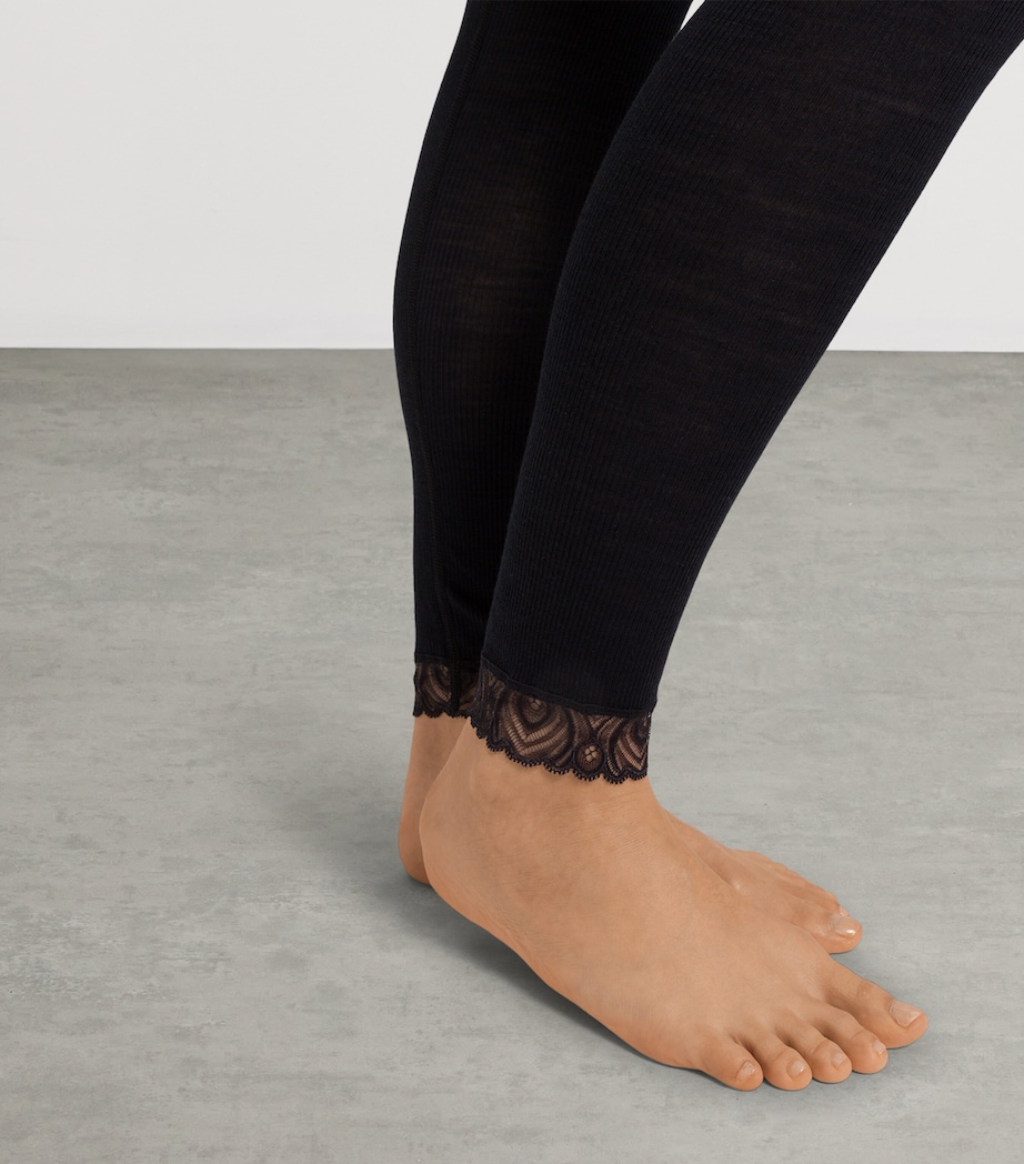 Wool-Silk Woolen Lace Leggings BLACK Image 6