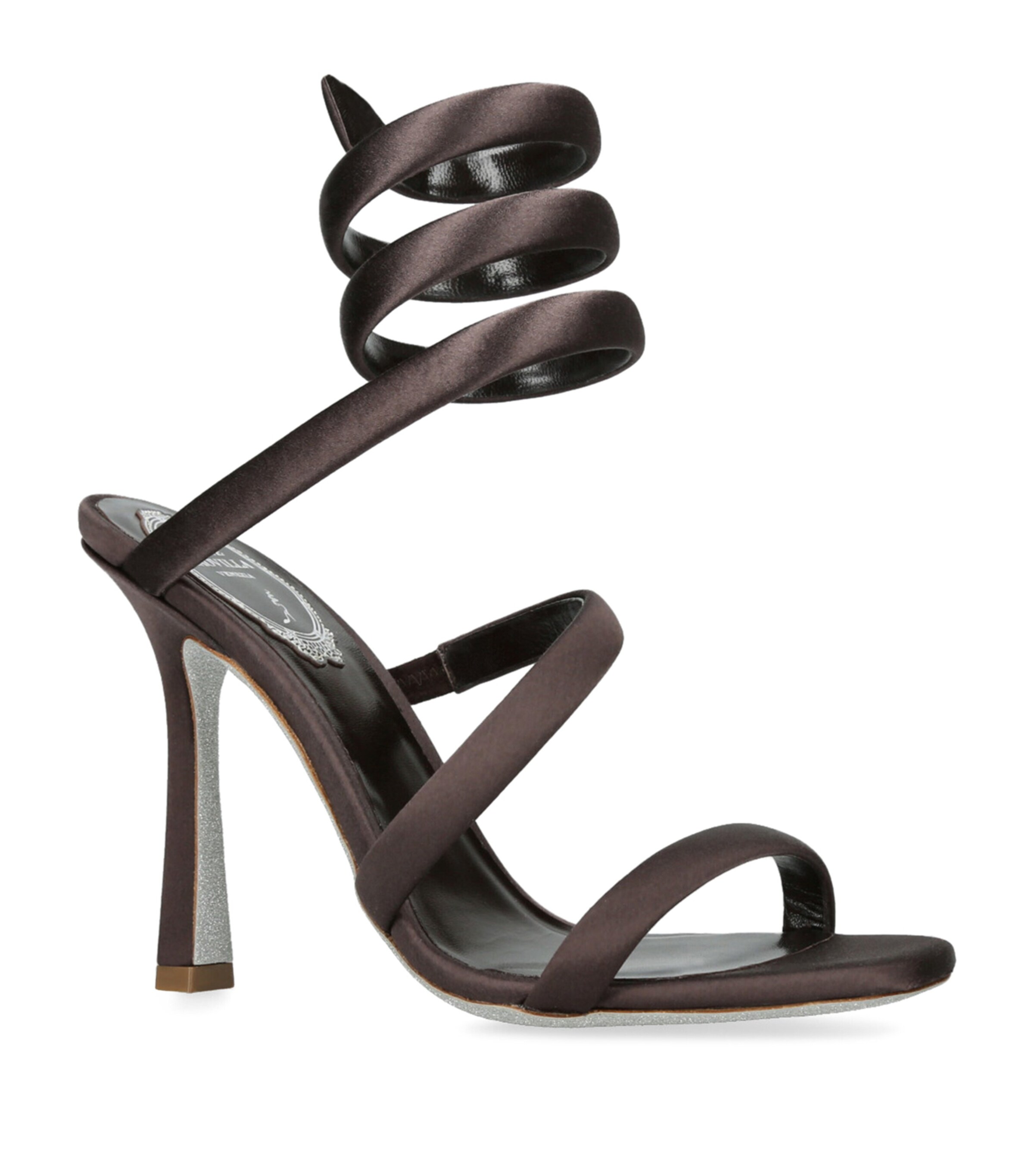 René Caovilla Satin Cleo Heeled Sandals 105 Dark Brown Image 3